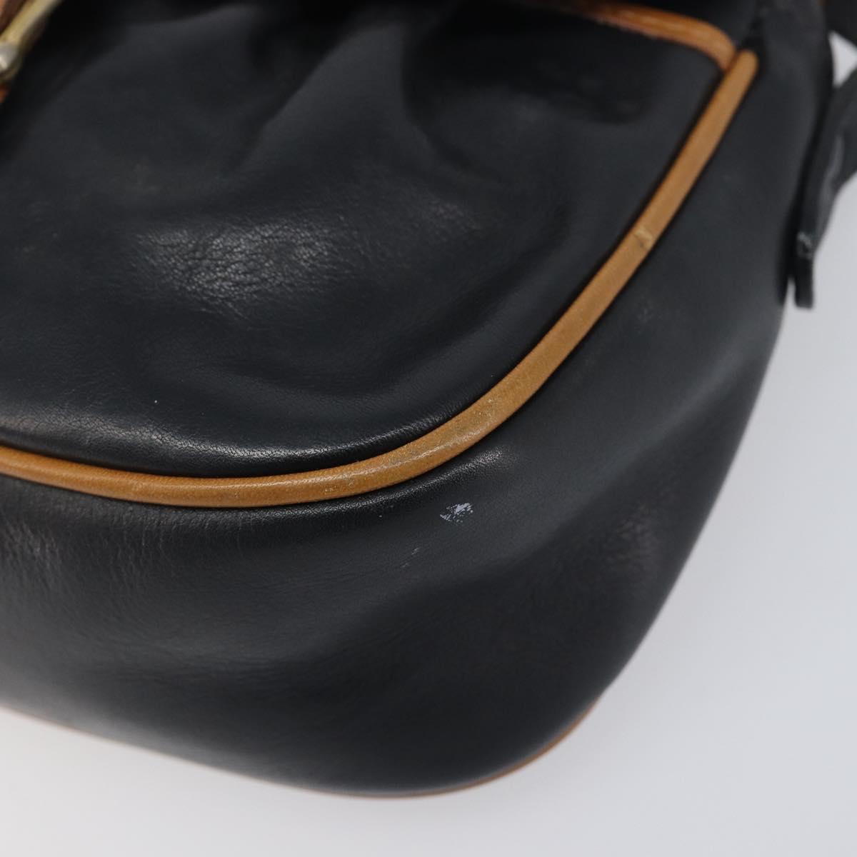 CELINE Shoulder Bag Leather Black Gold Tone Auth ep15799
