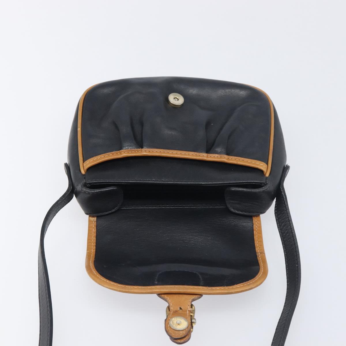 CELINE Shoulder Bag Leather Black Gold Tone Auth ep15799