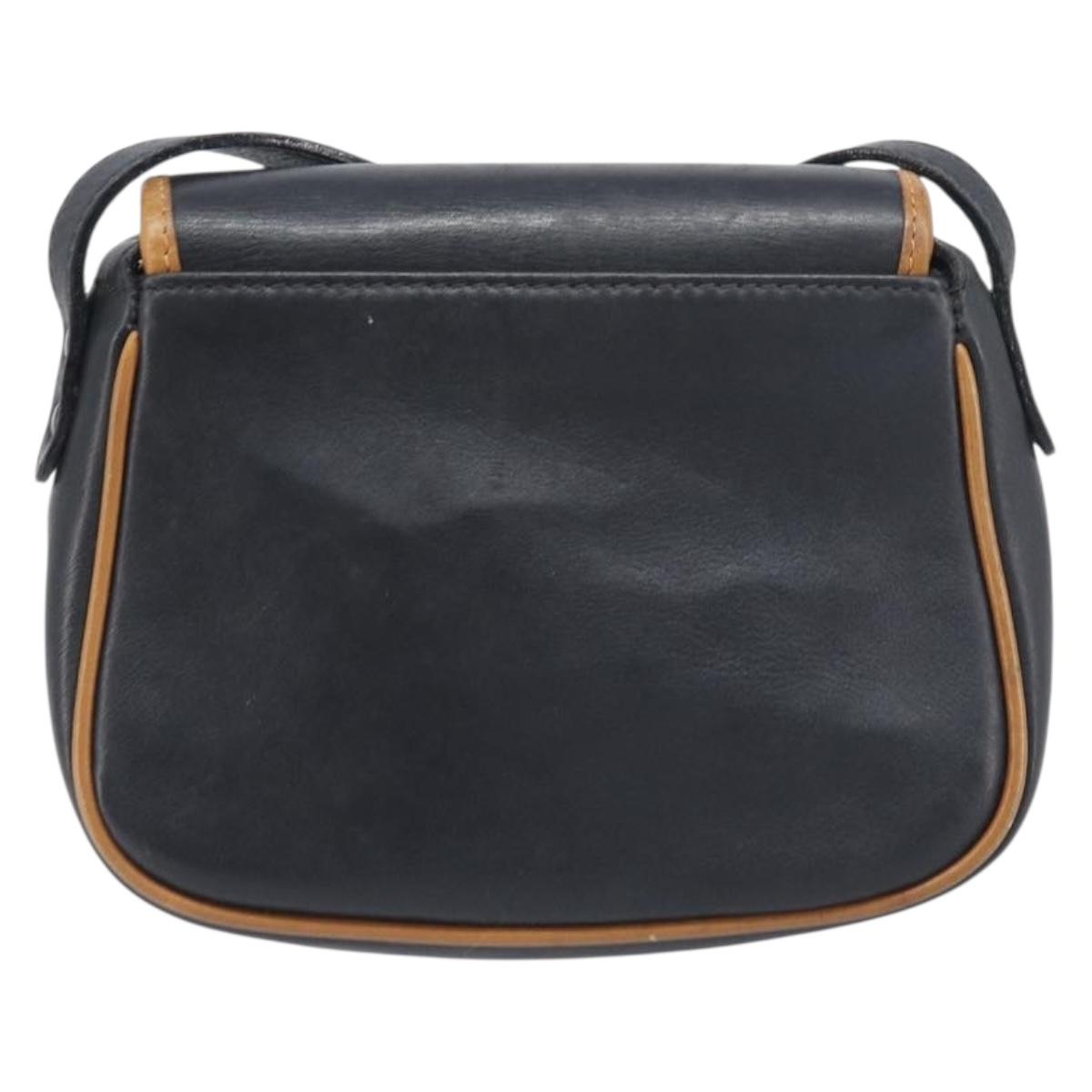CELINE Shoulder Bag Leather Black Gold Tone Auth ep15799
