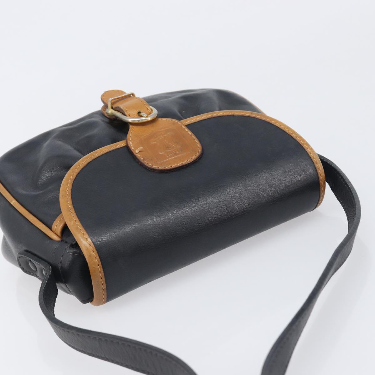 CELINE Shoulder Bag Leather Black Gold Tone Auth ep15799
