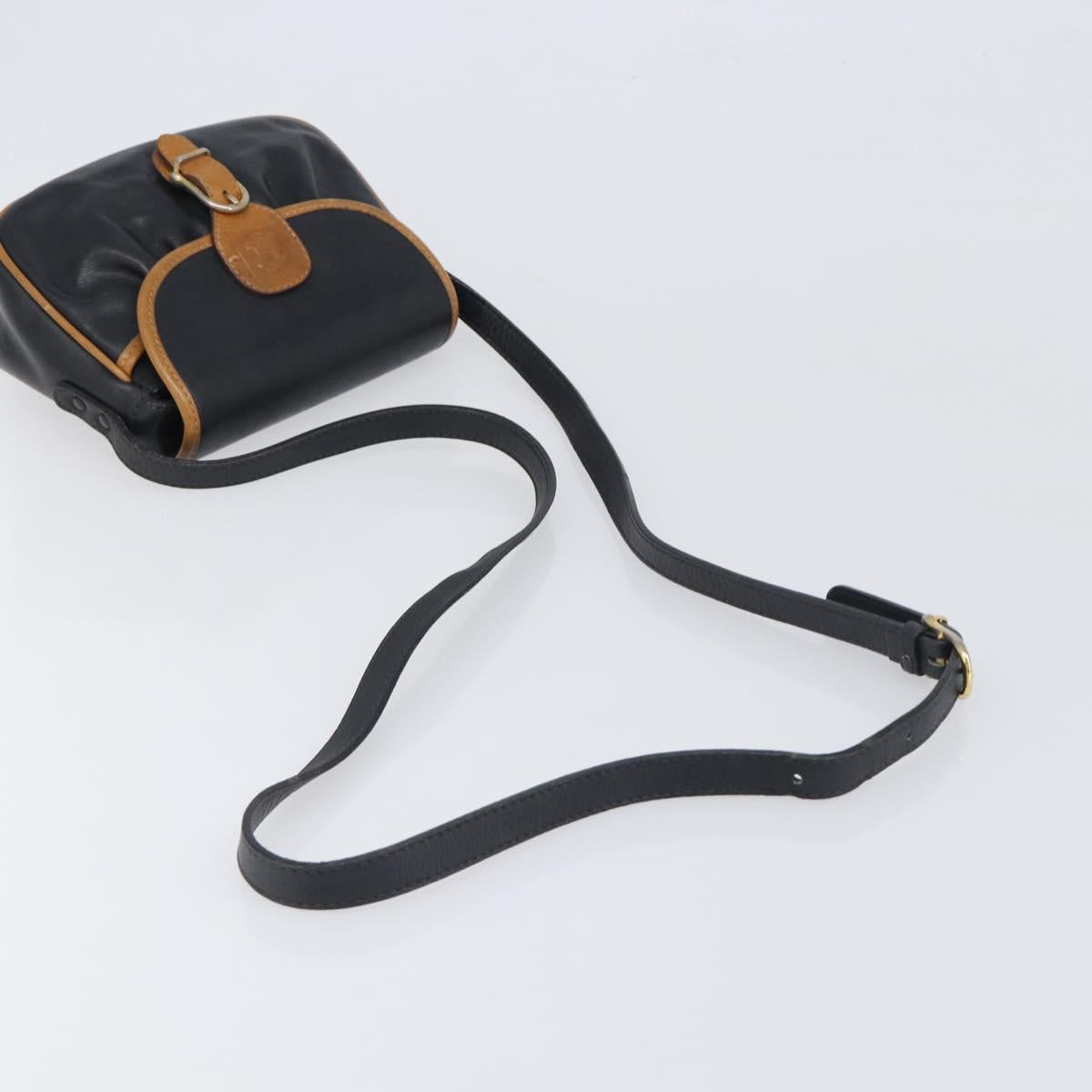 CELINE Shoulder Bag Leather Black Gold Tone Auth ep15799