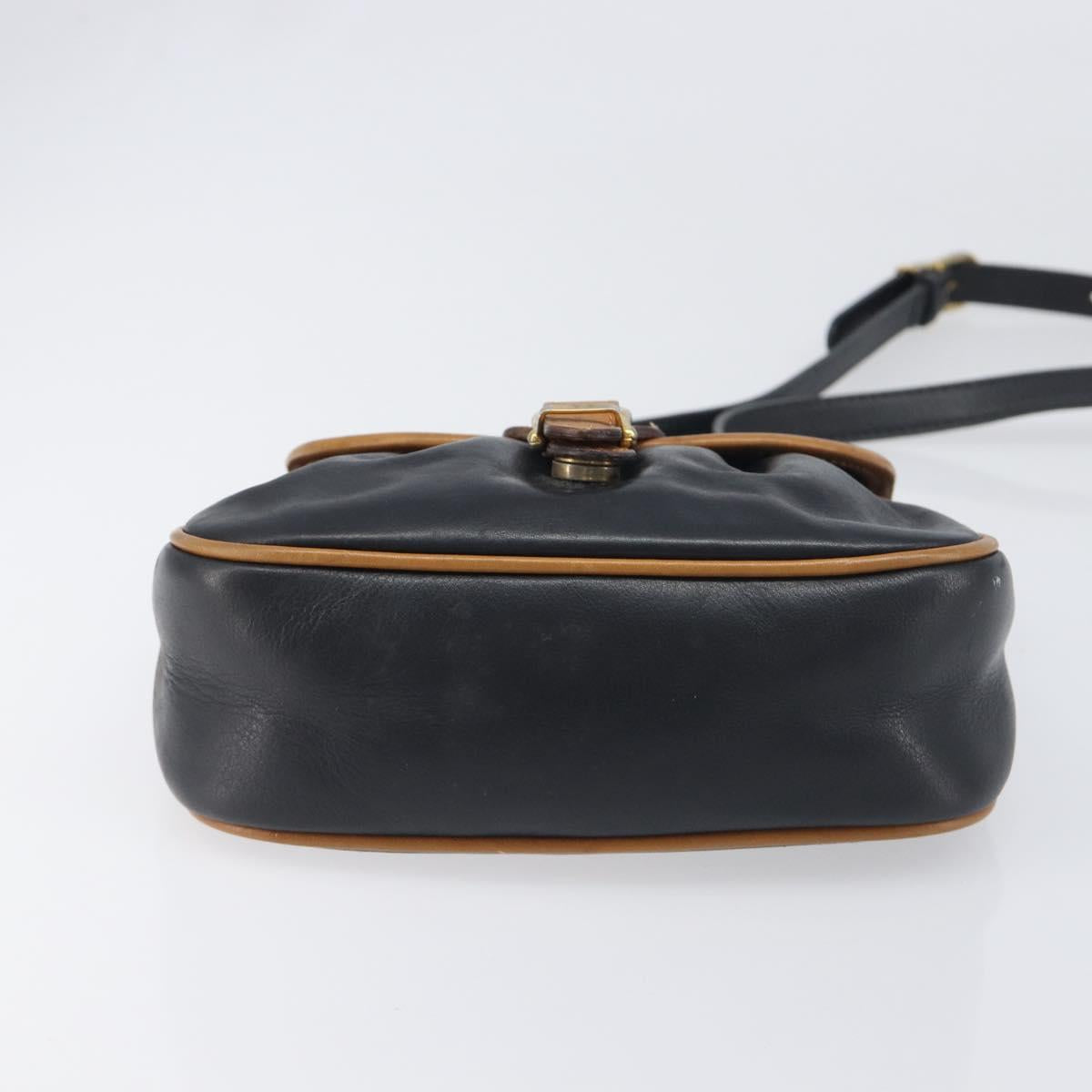 CELINE Shoulder Bag Leather Black Gold Tone Auth ep15799