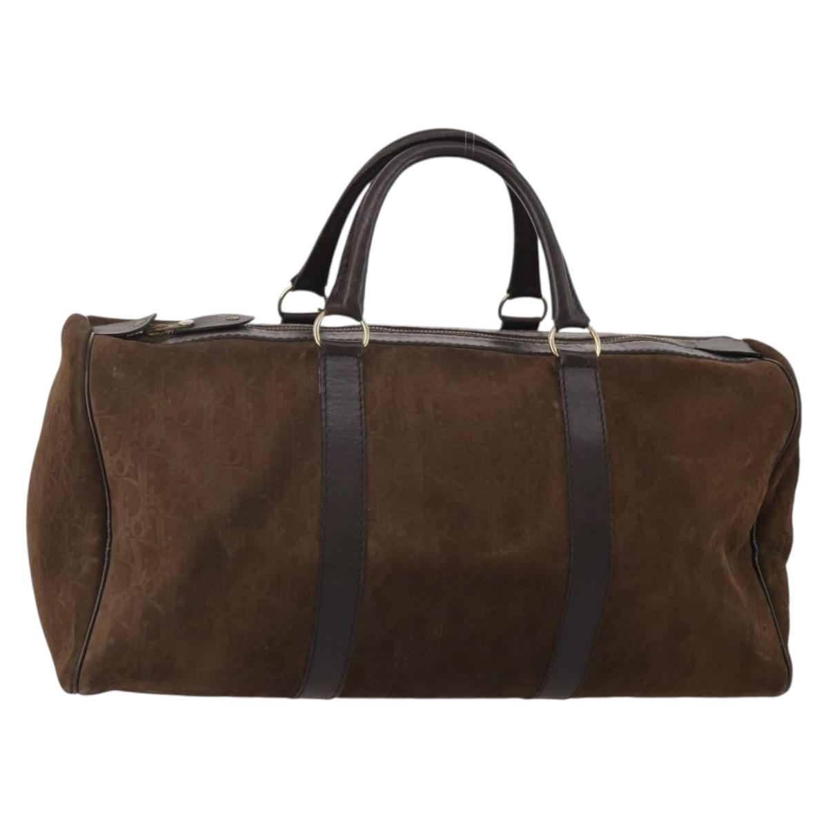 Christian Dior Trotter Boston Bag Suede Brown Gold Tone Auth ep15800