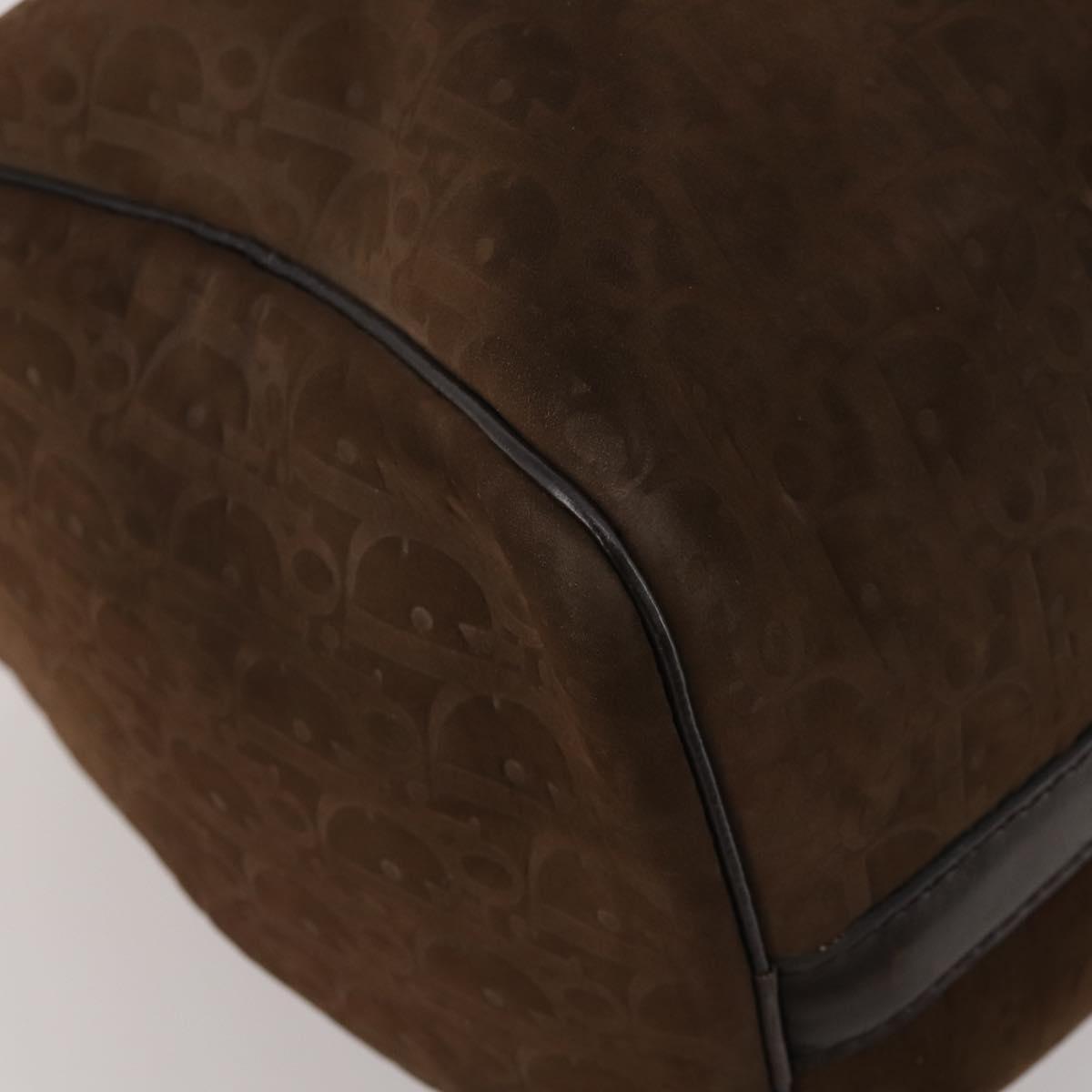 Christian Dior Trotter Boston Bag Suede Brown Gold Tone Auth ep15800