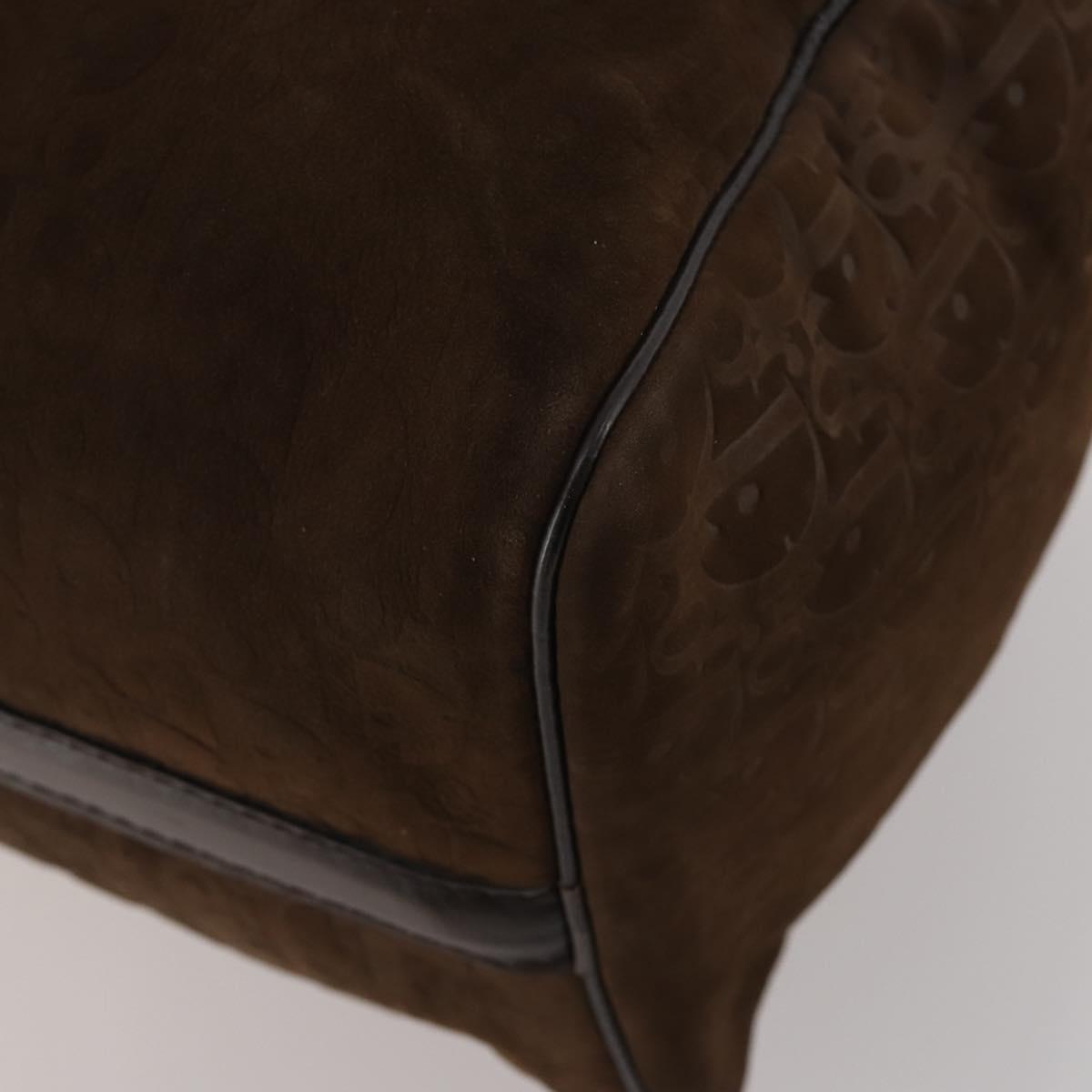 Christian Dior Trotter Boston Bag Suede Brown Gold Tone Auth ep15800