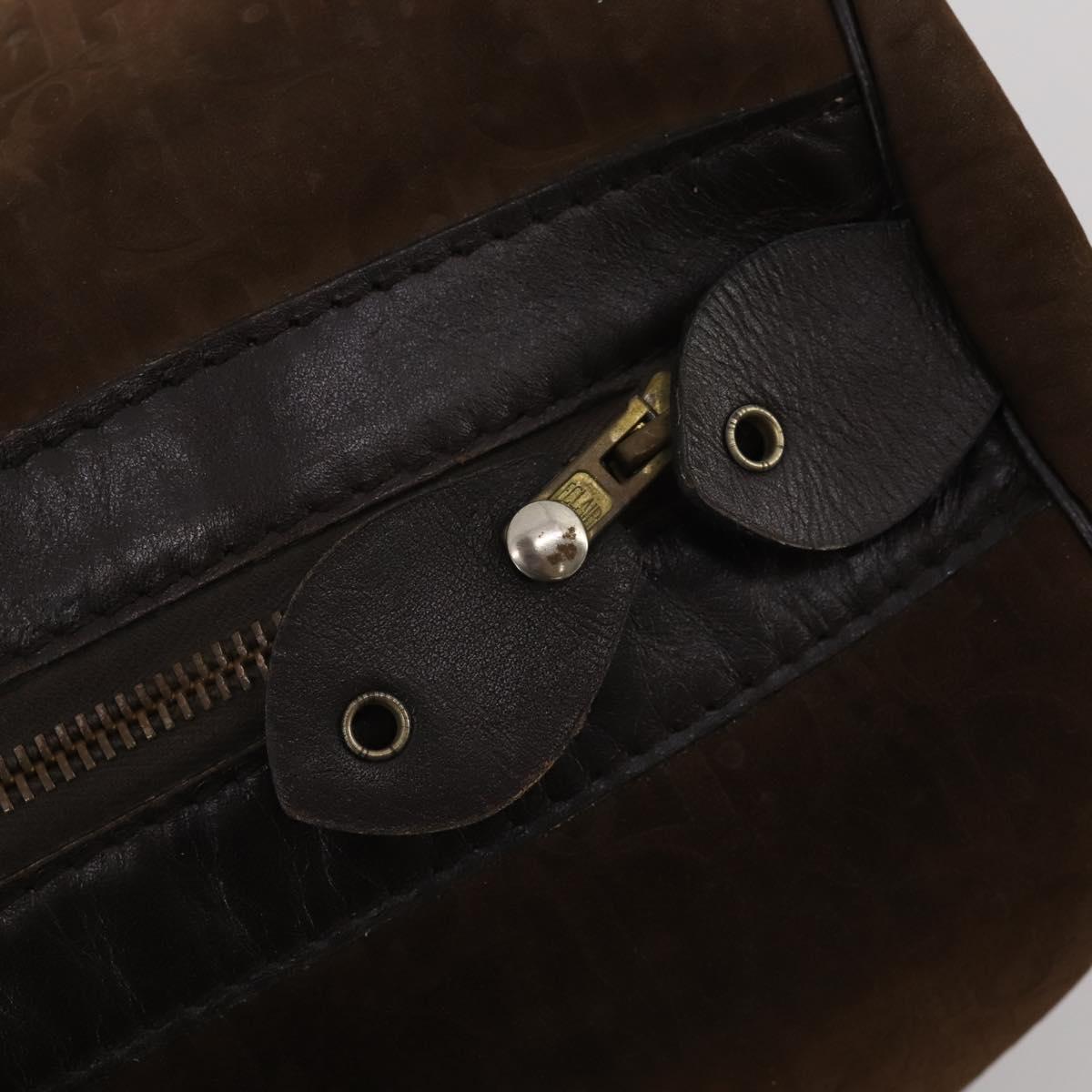 Christian Dior Trotter Boston Bag Suede Brown Gold Tone Auth ep15800