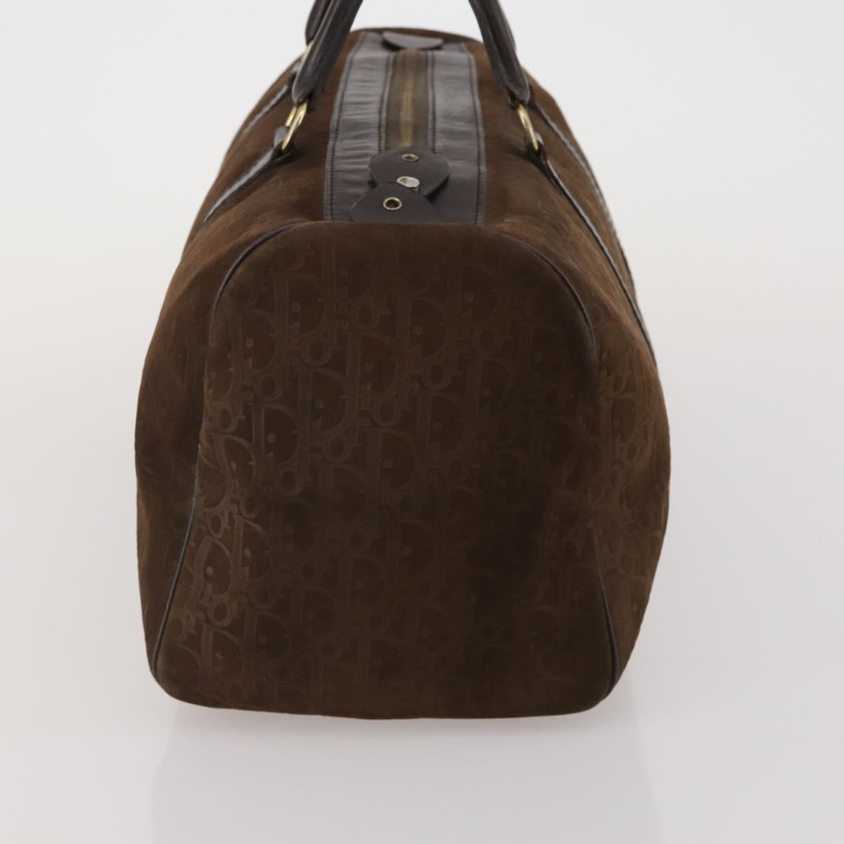 Christian Dior Trotter Boston Bag Suede Brown Gold Tone Auth ep15800