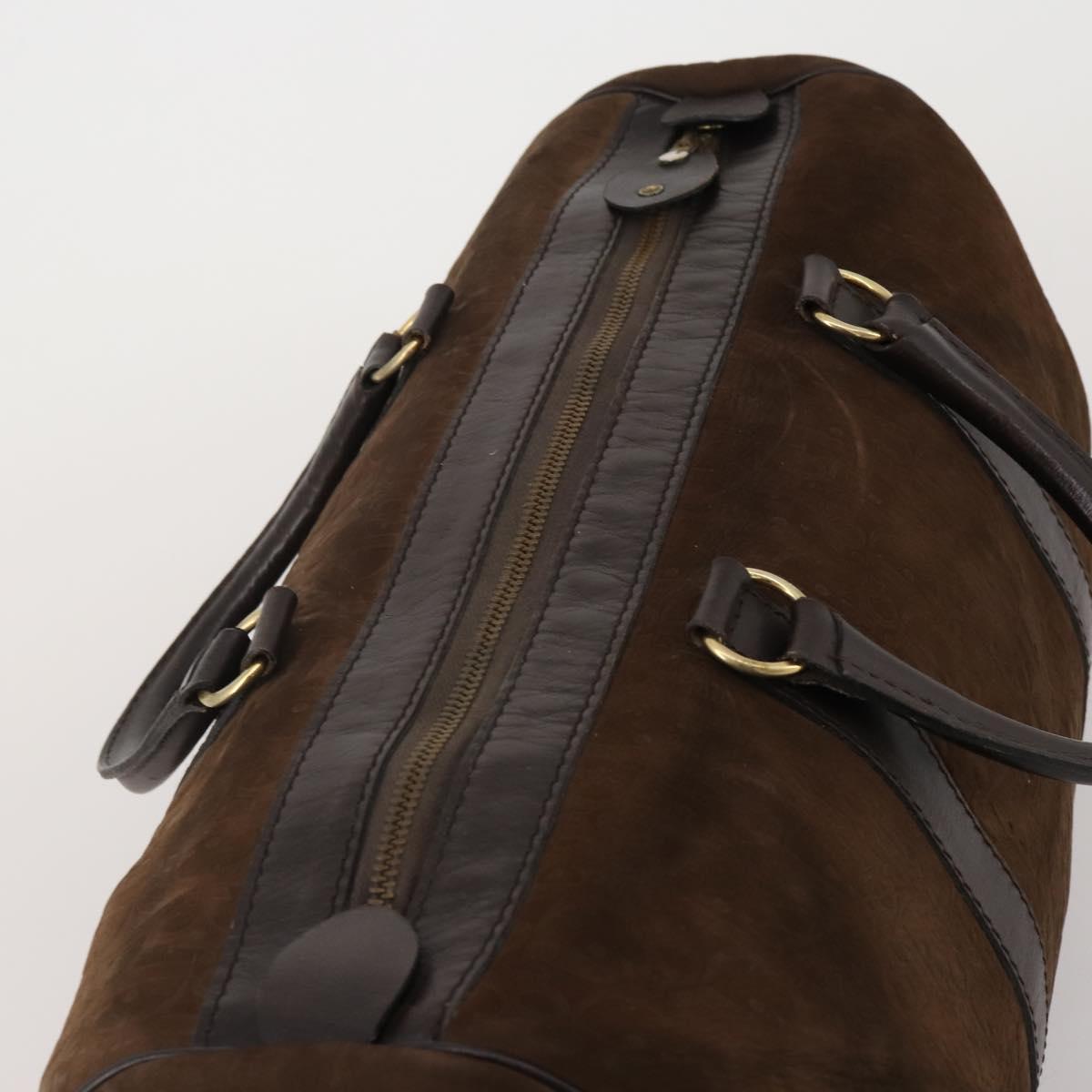Christian Dior Trotter Boston Bag Suede Brown Gold Tone Auth ep15800