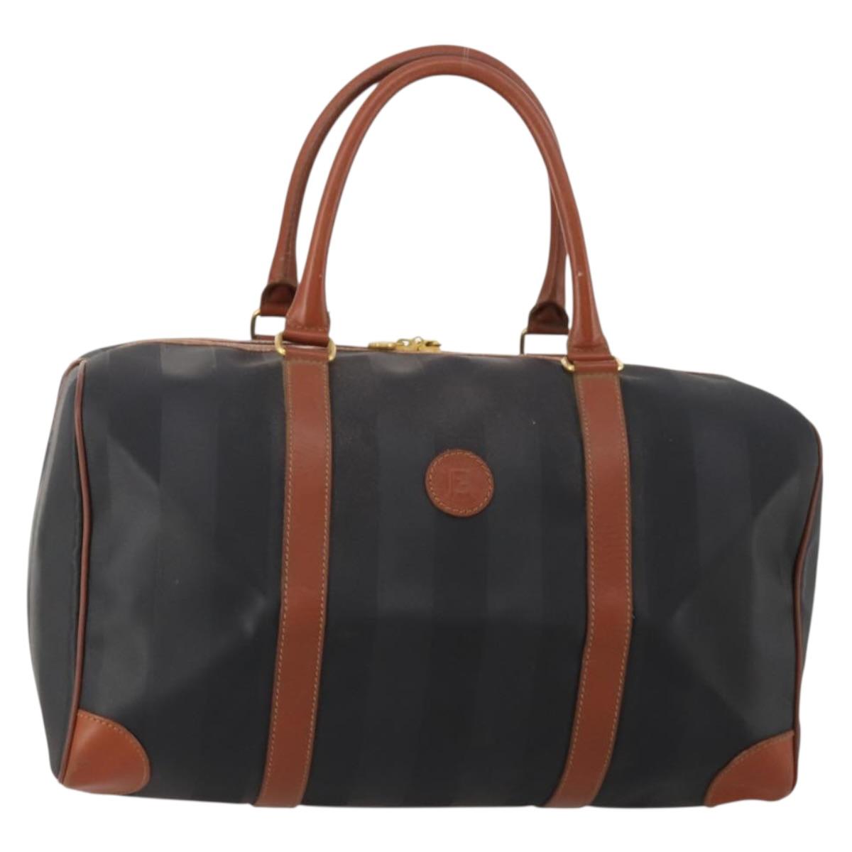 FENDI Pecan Boston Bag PVC Leather Black Brown Auth ep15801