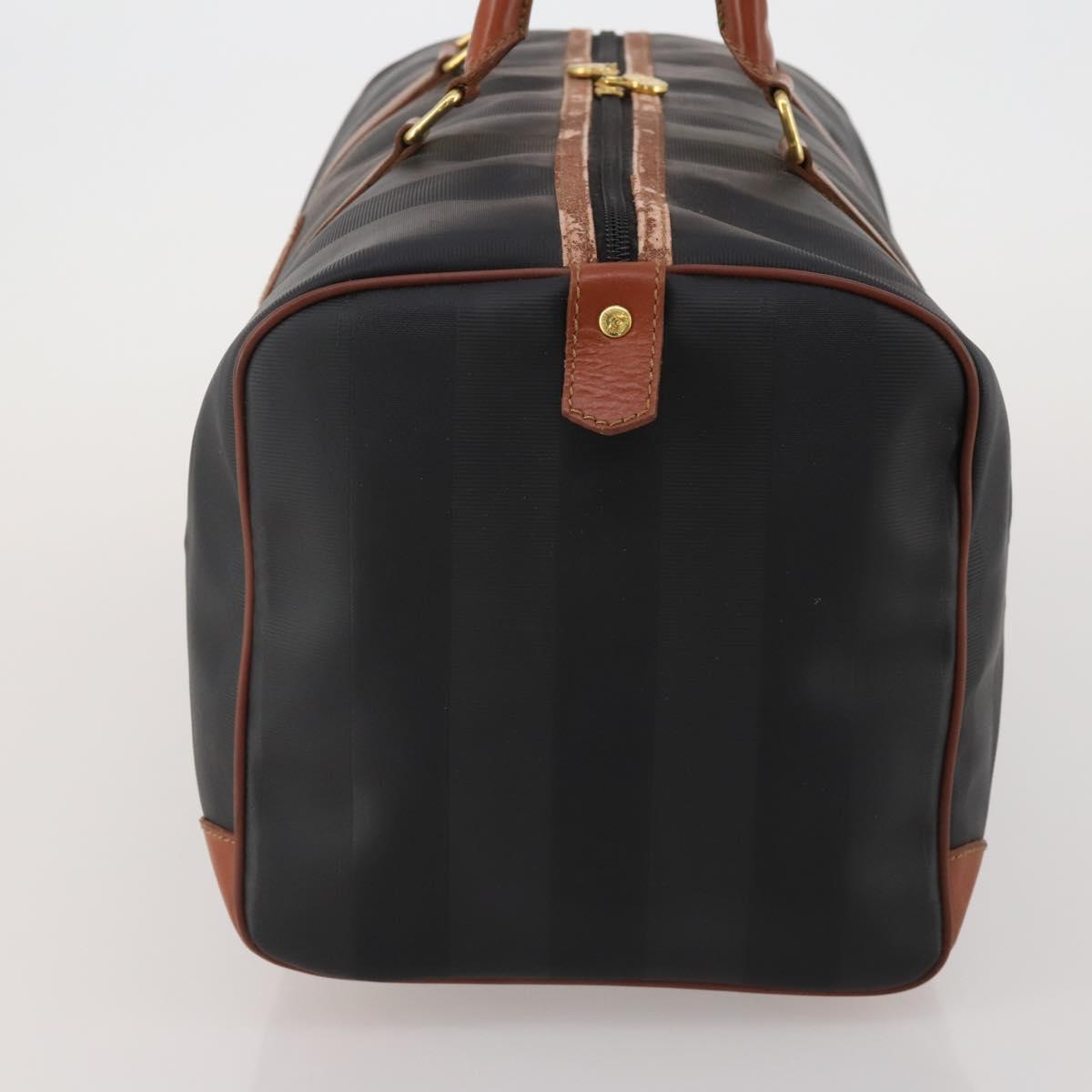 FENDI Pecan Boston Bag PVC Leather Black Brown Auth ep15801