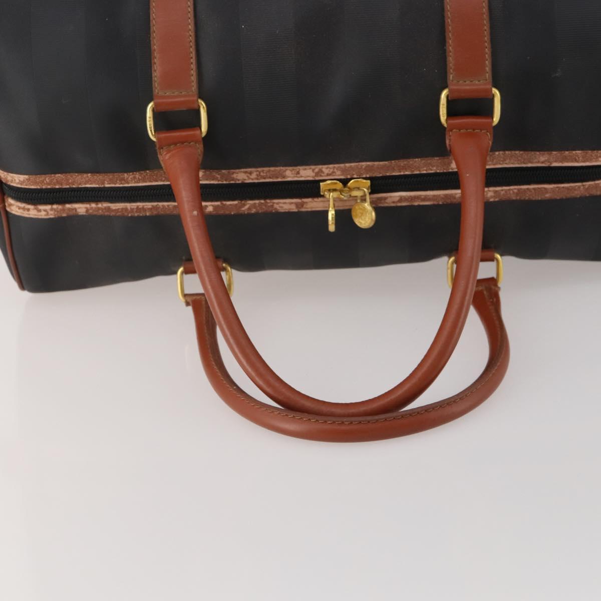 FENDI Pecan Boston Bag PVC Leather Black Brown Auth ep15801