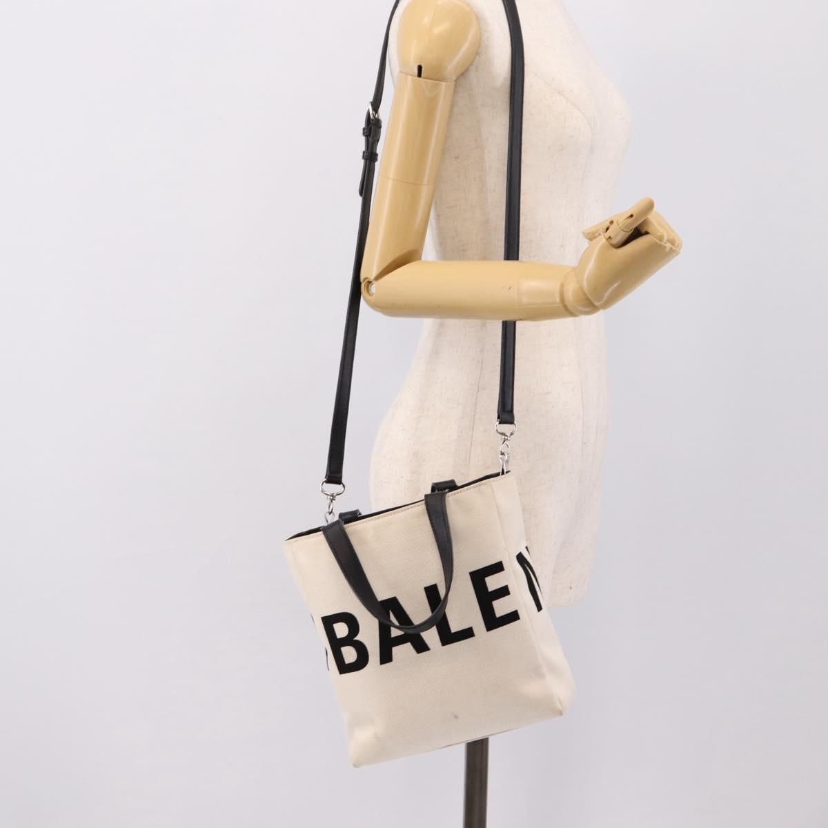 BALENCIAGA Everyday Tote Bag Canvas 2way White Black 544459 Auth ep15802