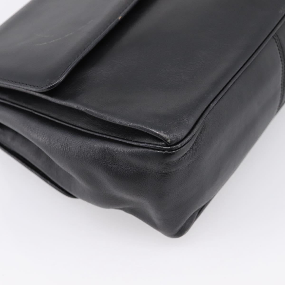 CELINE Shoulder Bag Leather Black Gold Tone Auth ep15804