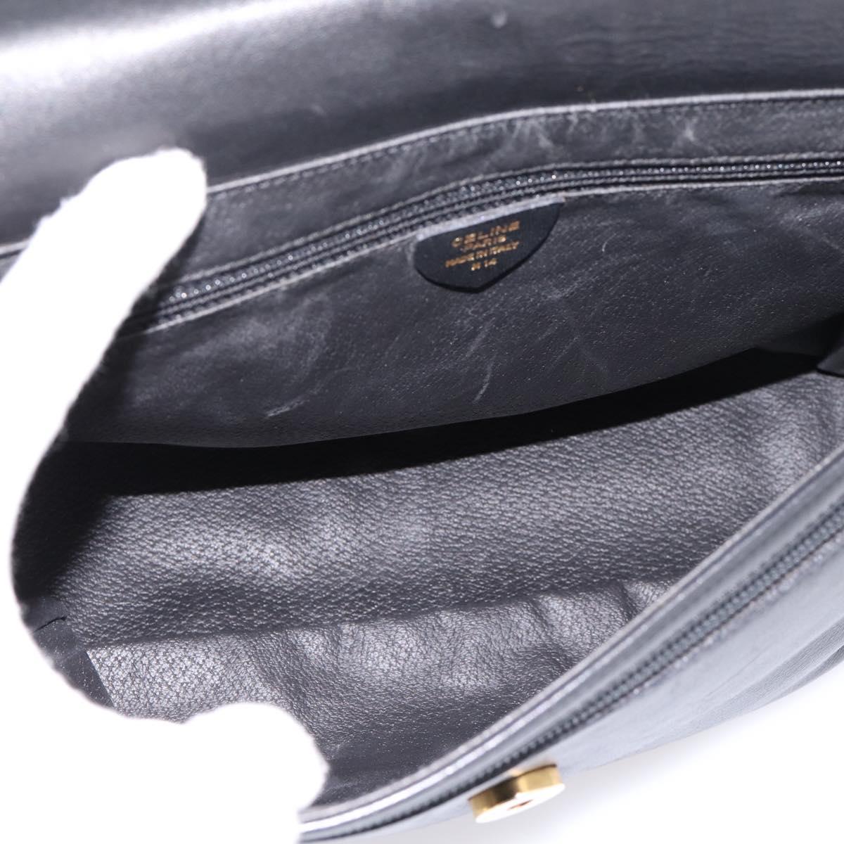 CELINE Shoulder Bag Leather Black Gold Tone Auth ep15804