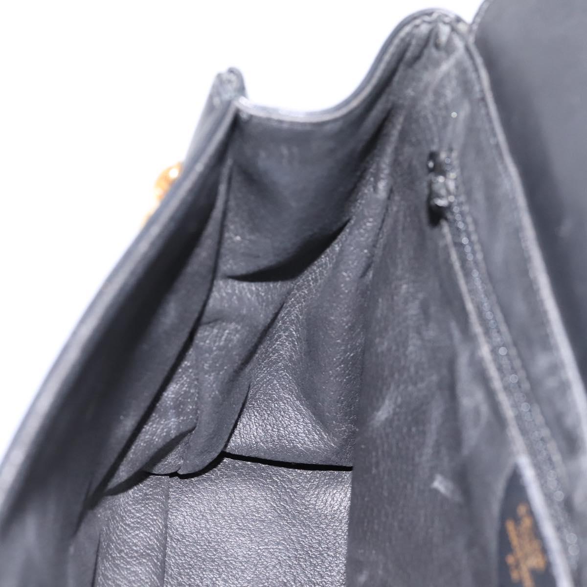 CELINE Shoulder Bag Leather Black Gold Tone Auth ep15804