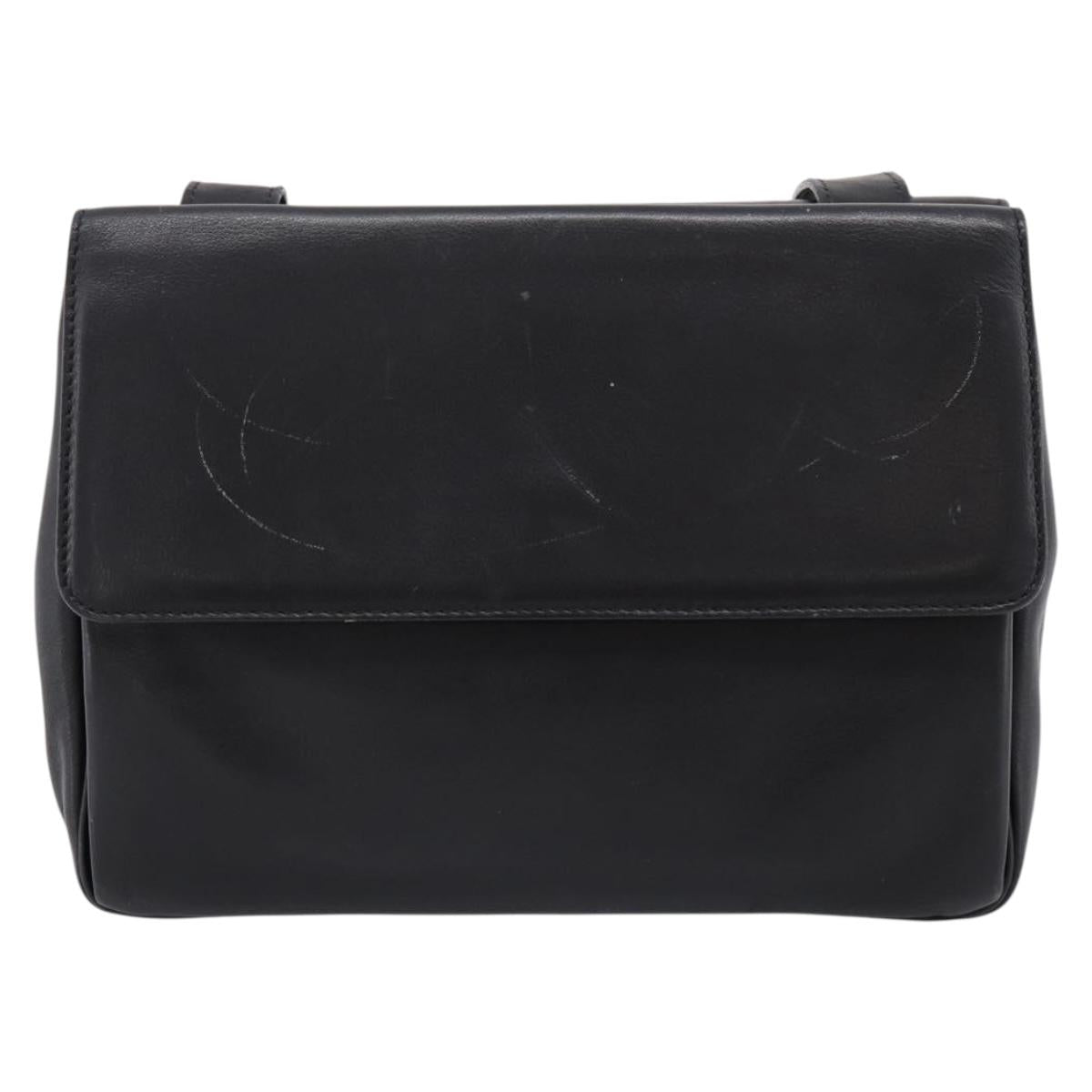 CELINE Shoulder Bag Leather Black Gold Tone Auth ep15804