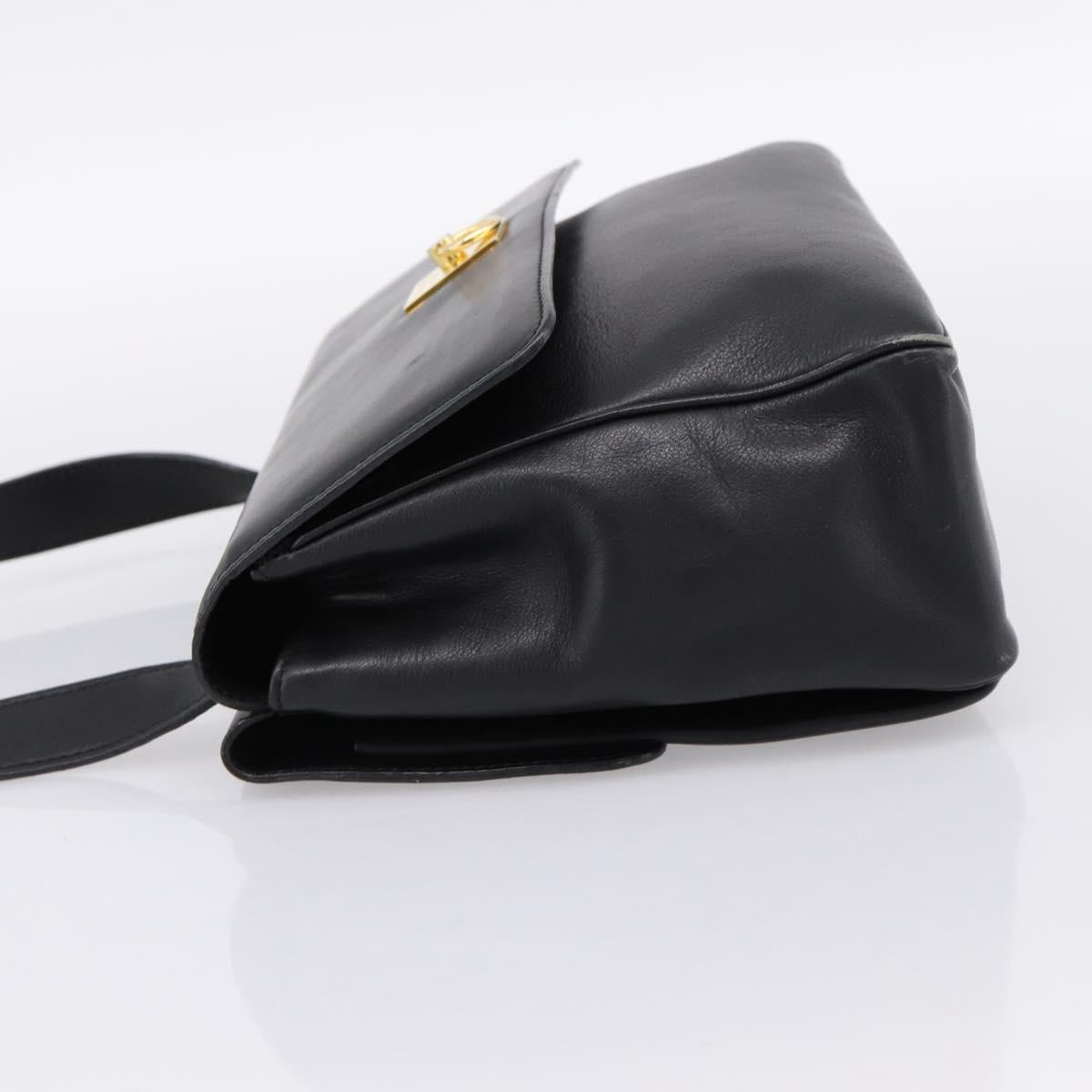 CELINE Shoulder Bag Leather Black Gold Tone Auth ep15804