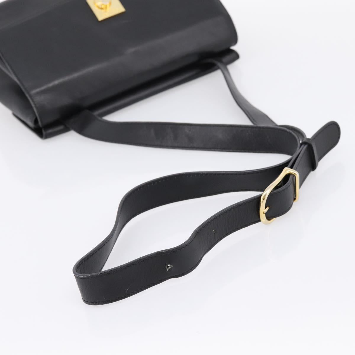 CELINE Shoulder Bag Leather Black Gold Tone Auth ep15804