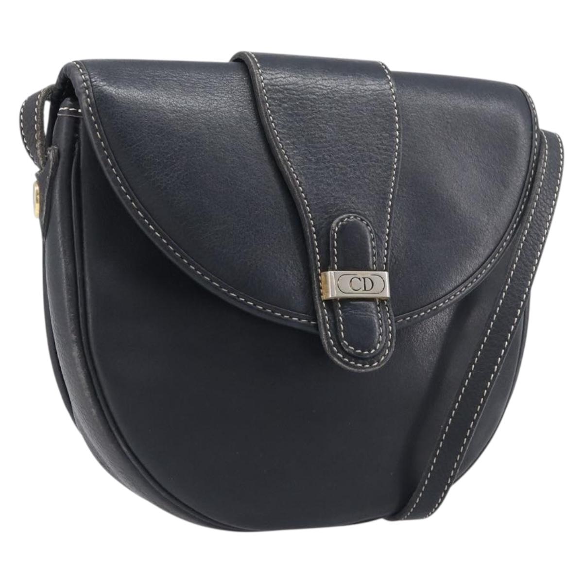 Christian Dior Shoulder Bag Leather Navy Silver Auth ep15806