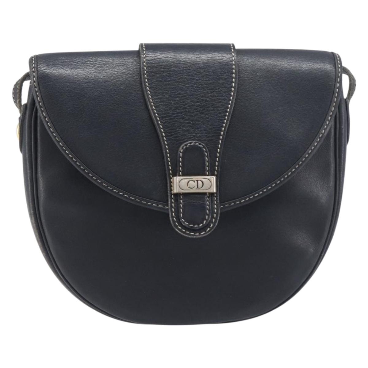Christian Dior Shoulder Bag Leather Navy Silver Auth ep15806