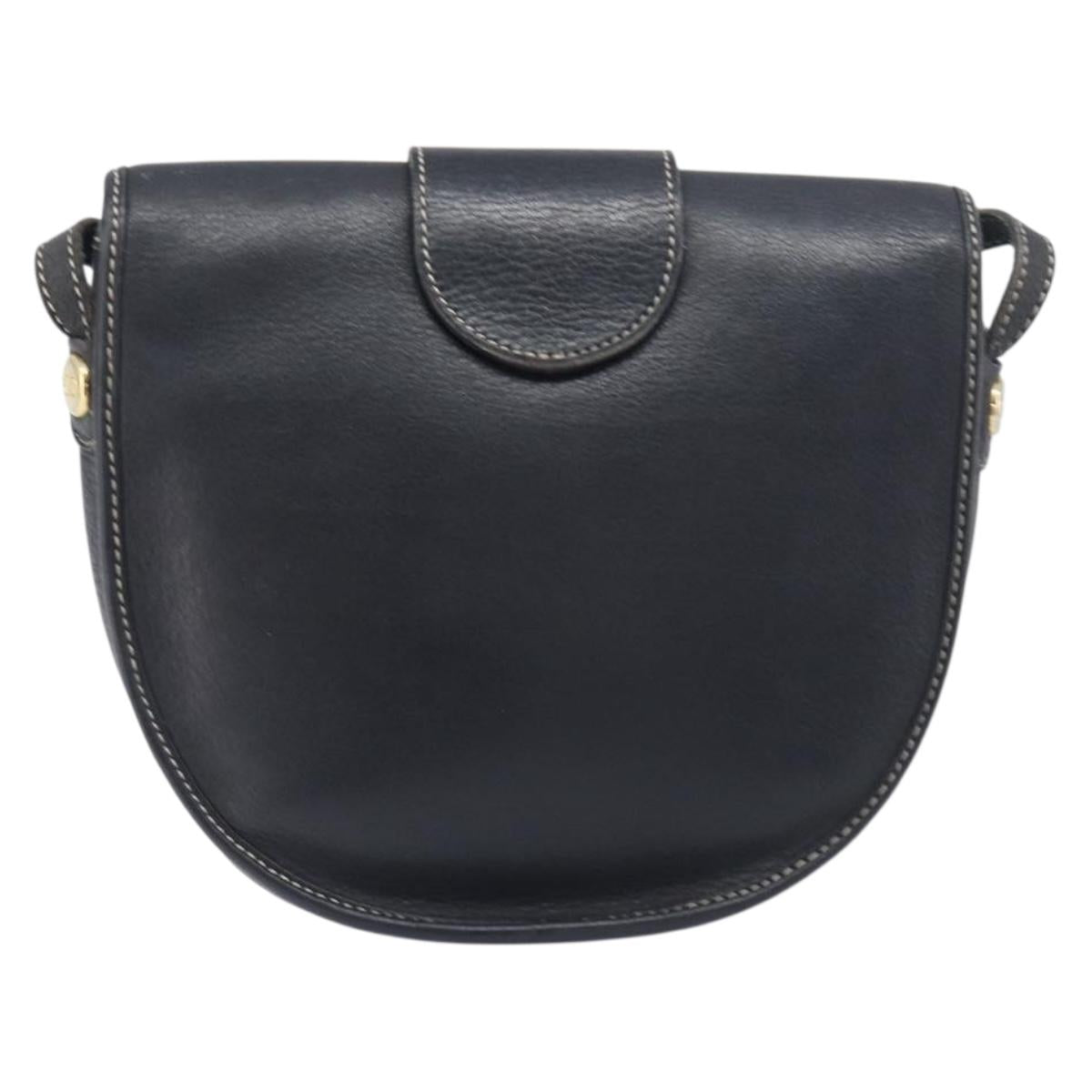Christian Dior Shoulder Bag Leather Navy Silver Auth ep15806