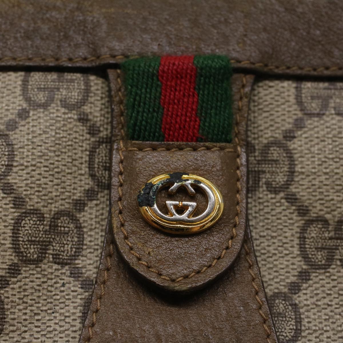 GUCCI GG Canvas Web Sherry Line Clutch Bag Beige Red Green 89 01 033 Auth ep1581