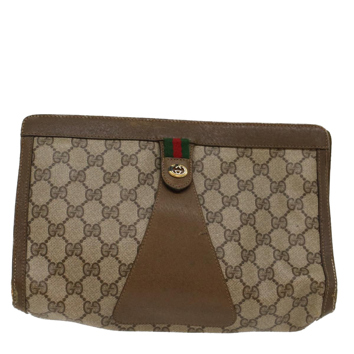 GUCCI GG Canvas Web Sherry Line Clutch Bag Beige Red Green 89 01 033 Auth ep1581