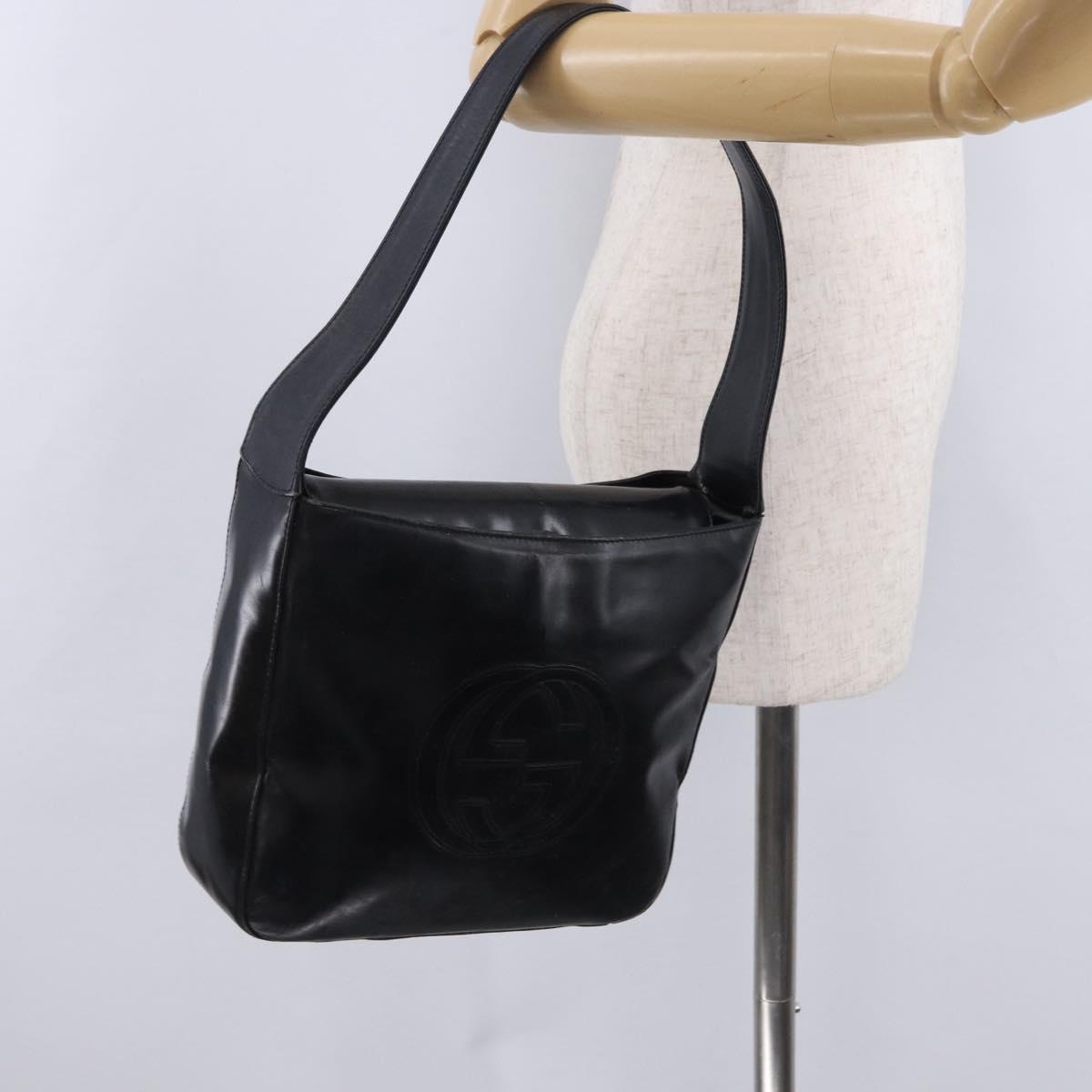 GUCCI Shoulder Bag Patent Black Auth ep15810