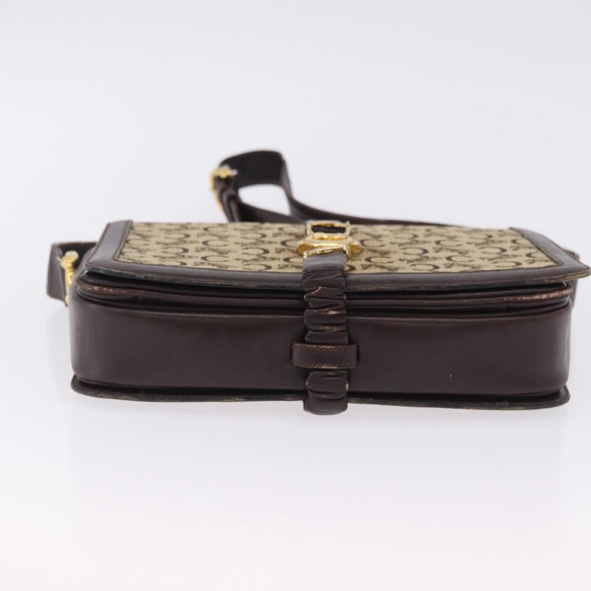 CELINE C Saluki Shoulder Bag Canvas Beige Gold Tone Auth ep15812
