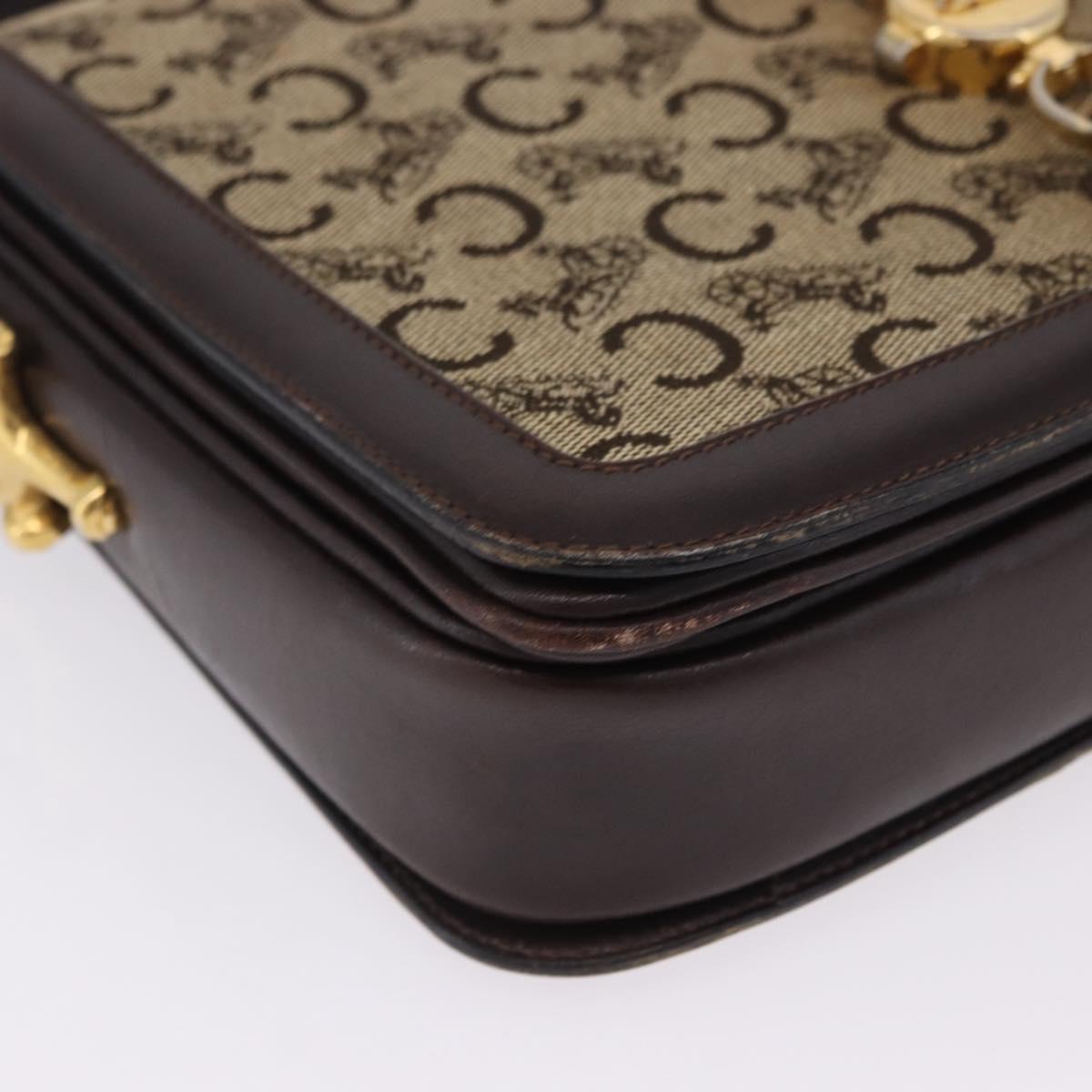 CELINE C Saluki Shoulder Bag Canvas Beige Gold Tone Auth ep15812