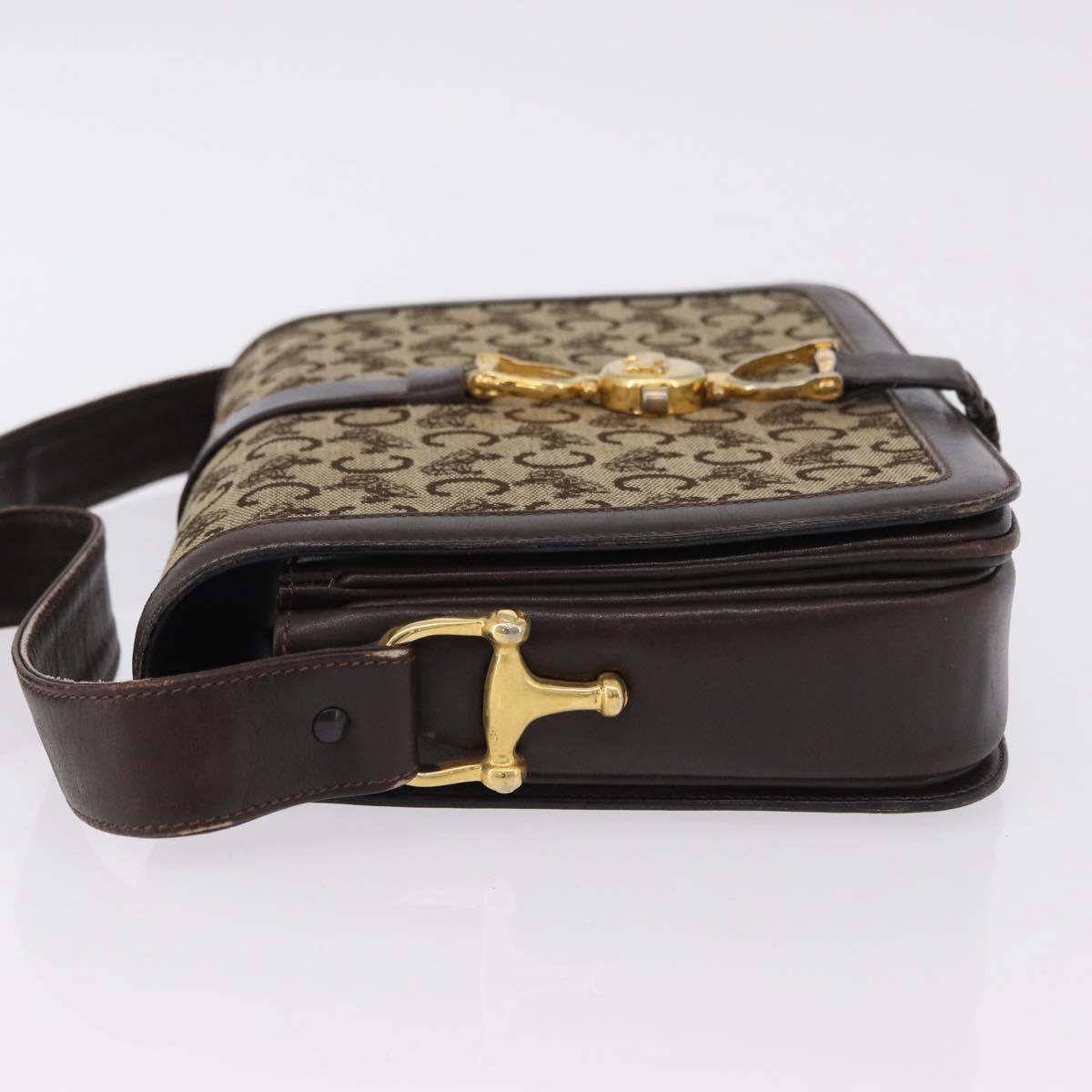 CELINE C Saluki Shoulder Bag Canvas Beige Gold Tone Auth ep15812