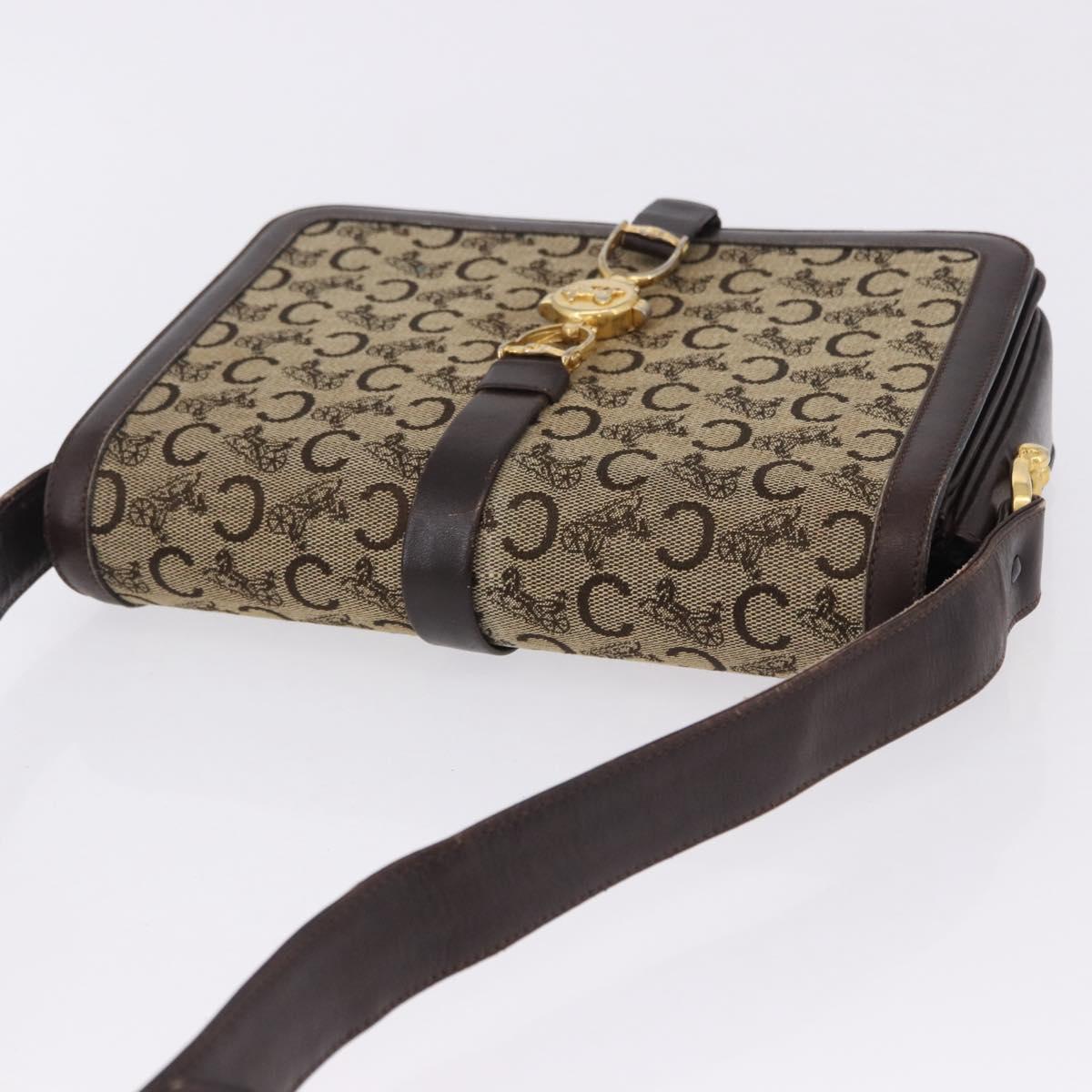 CELINE C Saluki Shoulder Bag Canvas Beige Gold Tone Auth ep15812