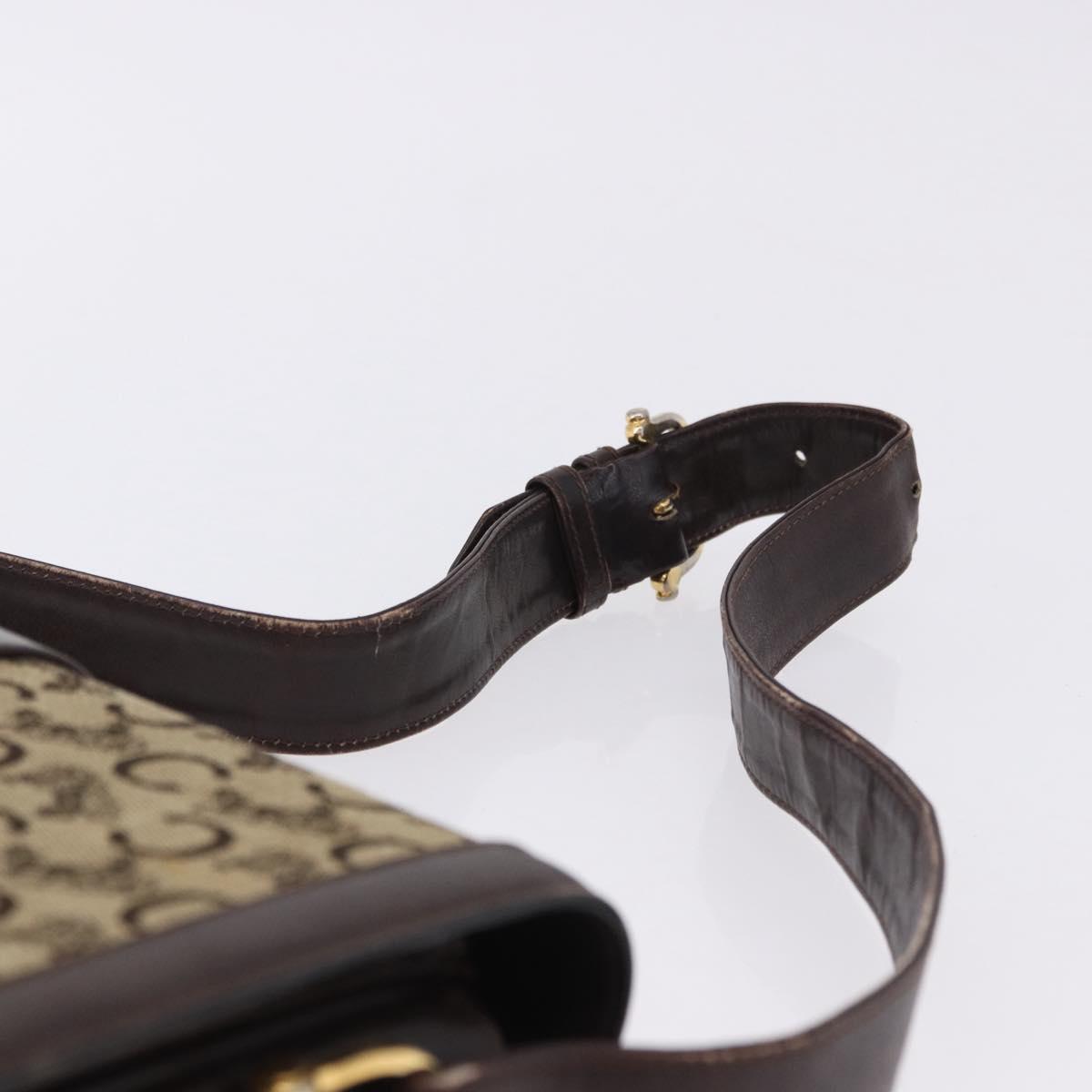CELINE C Saluki Shoulder Bag Canvas Beige Gold Tone Auth ep15812