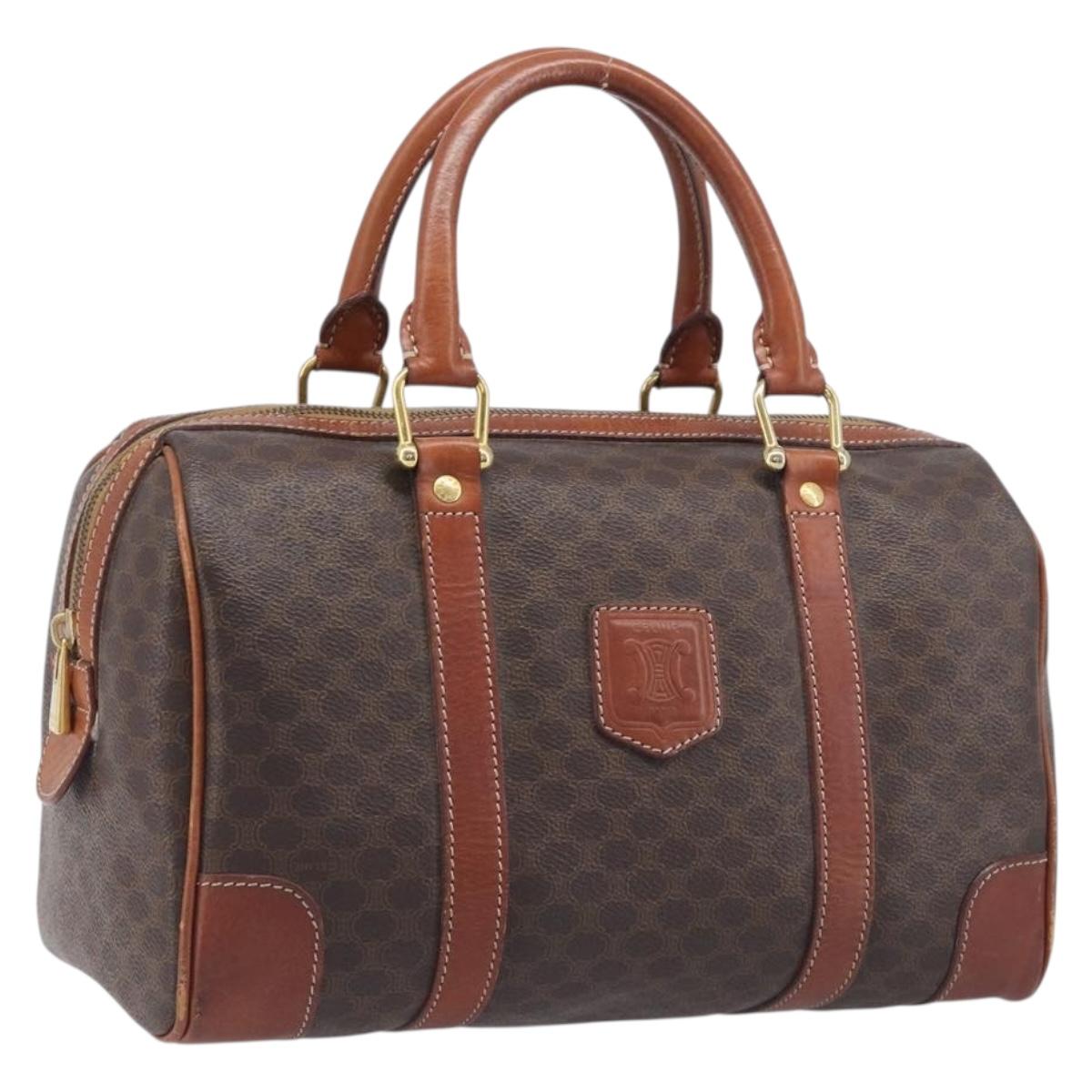 CELINE Macadam Hand Bag PVC Leather Brown Gold Tone Auth ep15813
