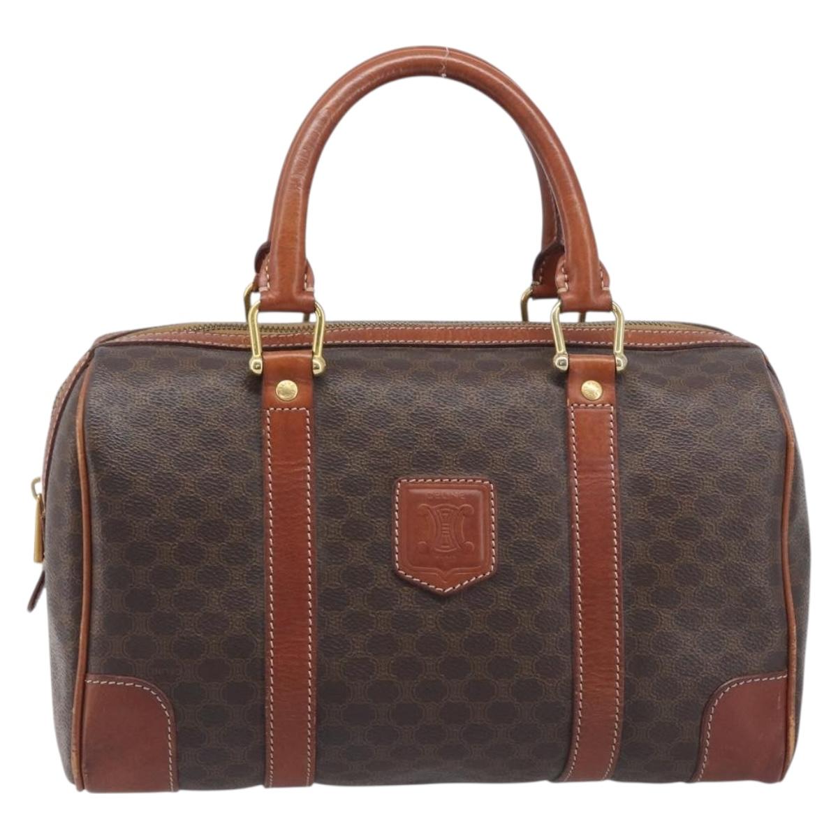 CELINE Macadam Hand Bag PVC Leather Brown Gold Tone Auth ep15813