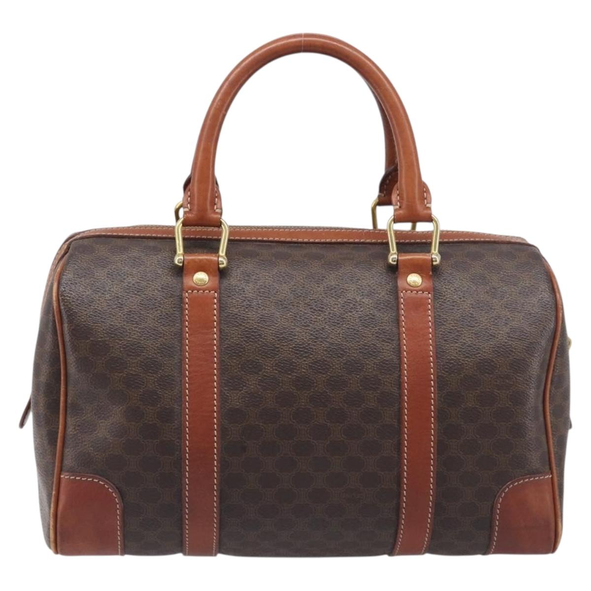 CELINE Macadam Hand Bag PVC Leather Brown Gold Tone Auth ep15813
