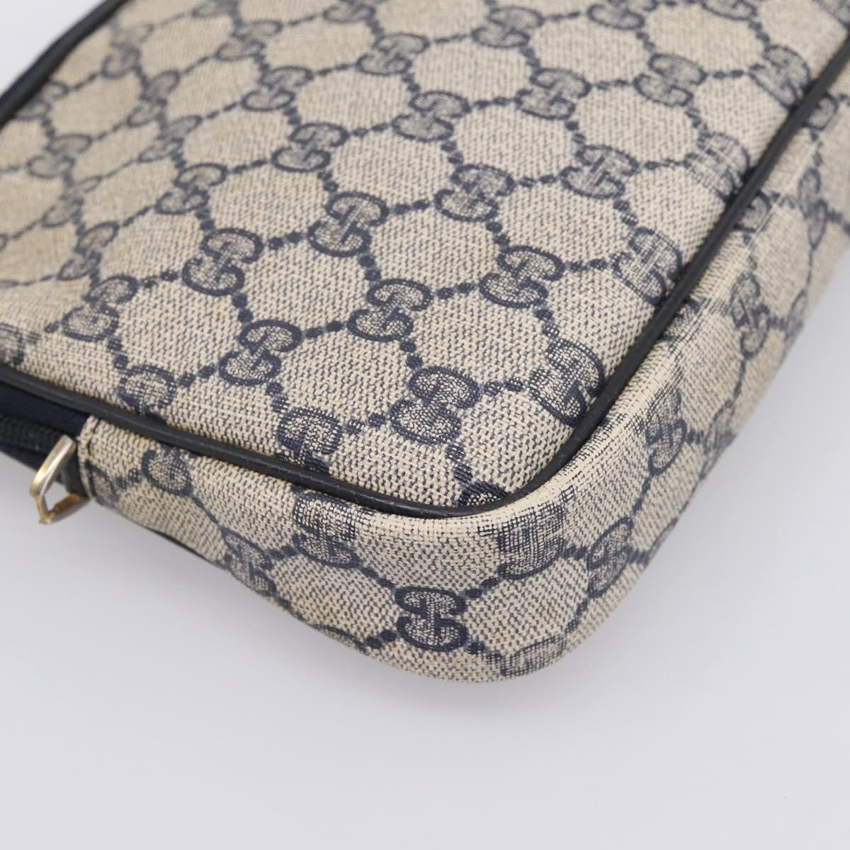 GUCCI GG Supreme Clutch Bag PVC Leather Navy Gold Tone Auth ep15814