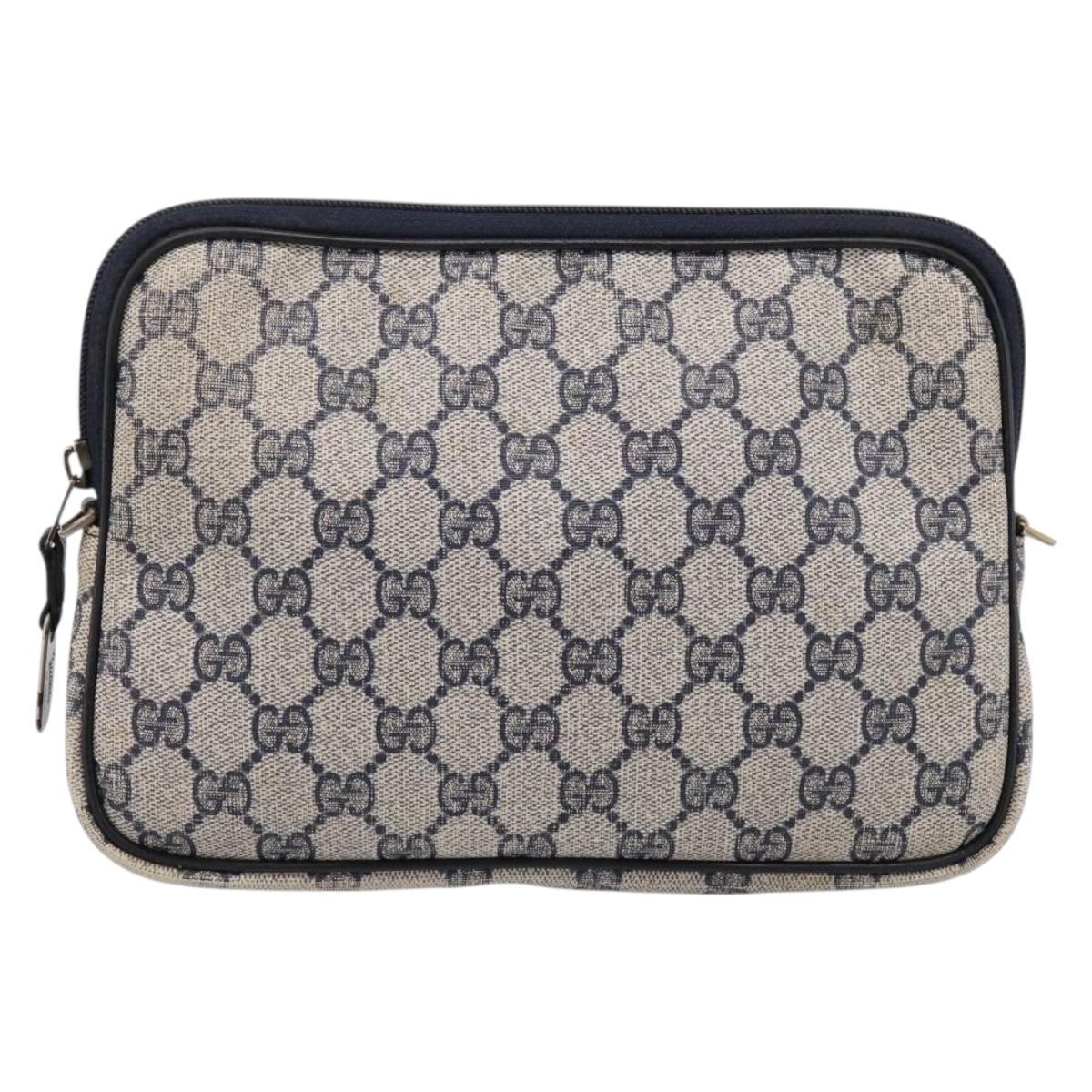 GUCCI GG Supreme Clutch Bag PVC Leather Navy Gold Tone Auth ep15814