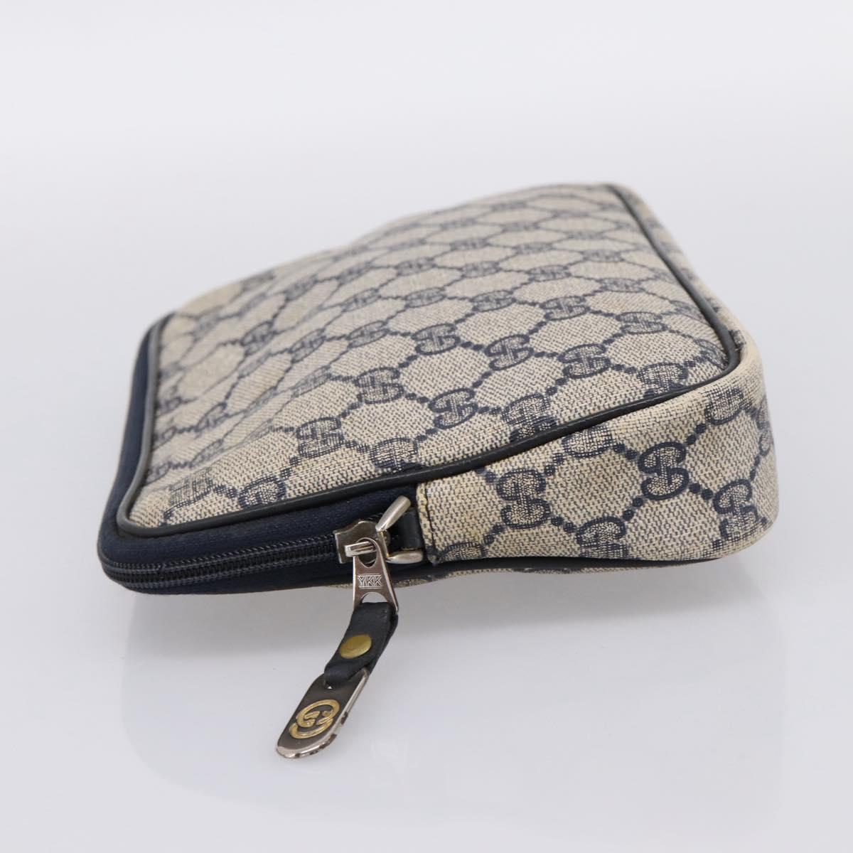 GUCCI GG Supreme Clutch Bag PVC Leather Navy Gold Tone Auth ep15814