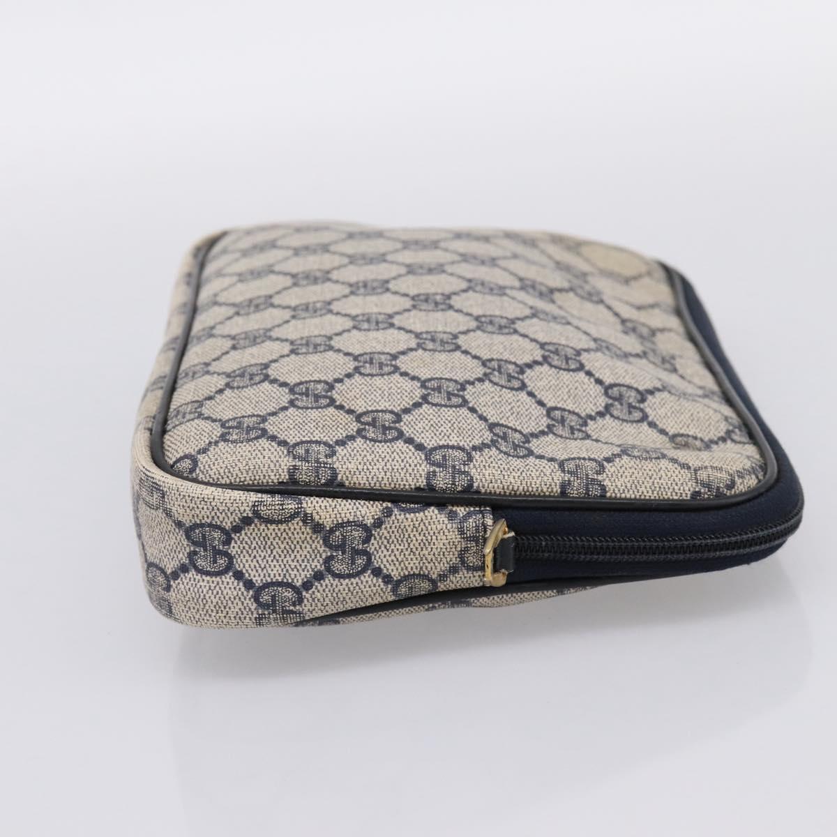 GUCCI GG Supreme Clutch Bag PVC Leather Navy Gold Tone Auth ep15814
