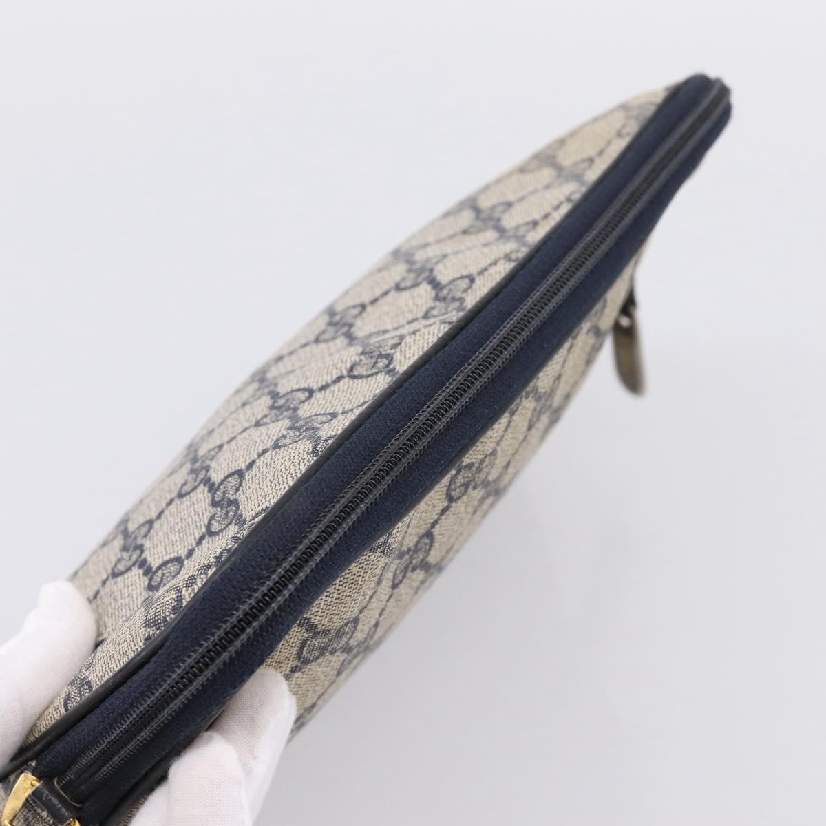GUCCI GG Supreme Clutch Bag PVC Leather Navy Gold Tone Auth ep15814