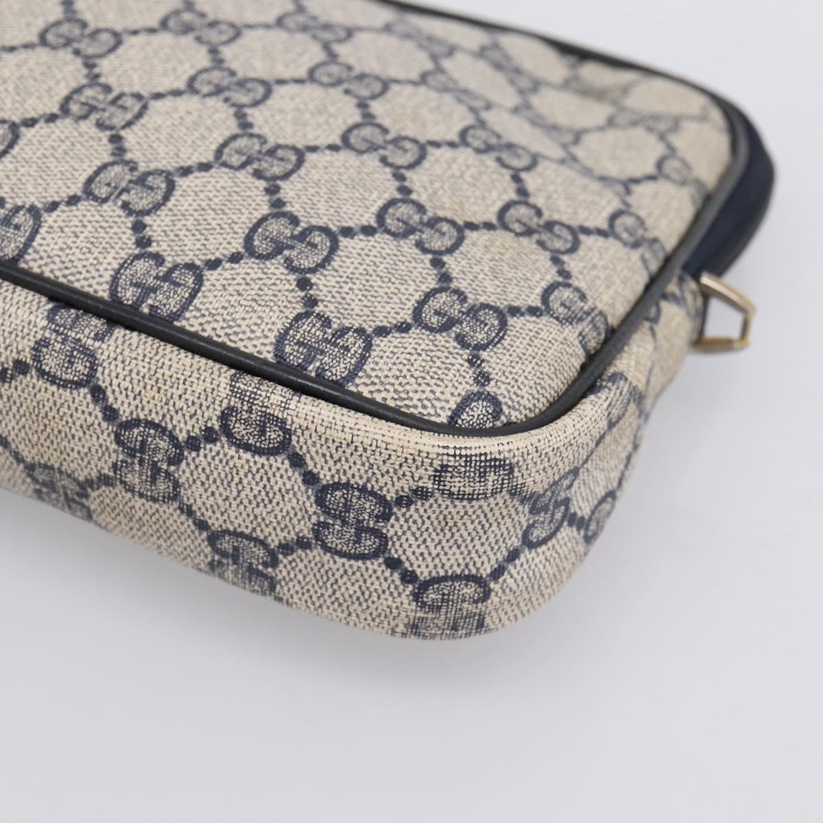 GUCCI GG Supreme Clutch Bag PVC Leather Navy Gold Tone Auth ep15814