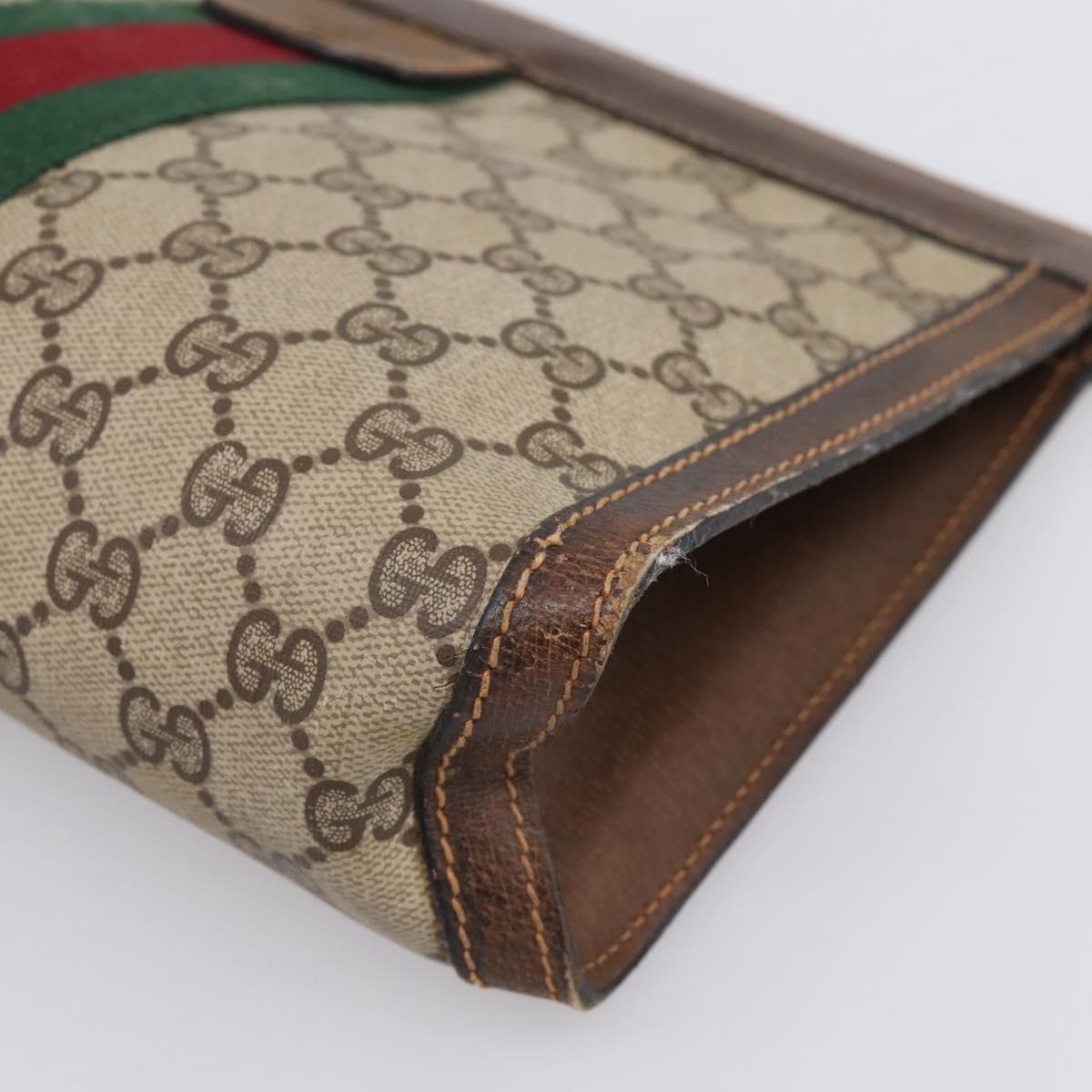 GUCCI PARFUMES GG Supreme Web Sherry Line Clutch Bag PVC Beige Auth ep15815