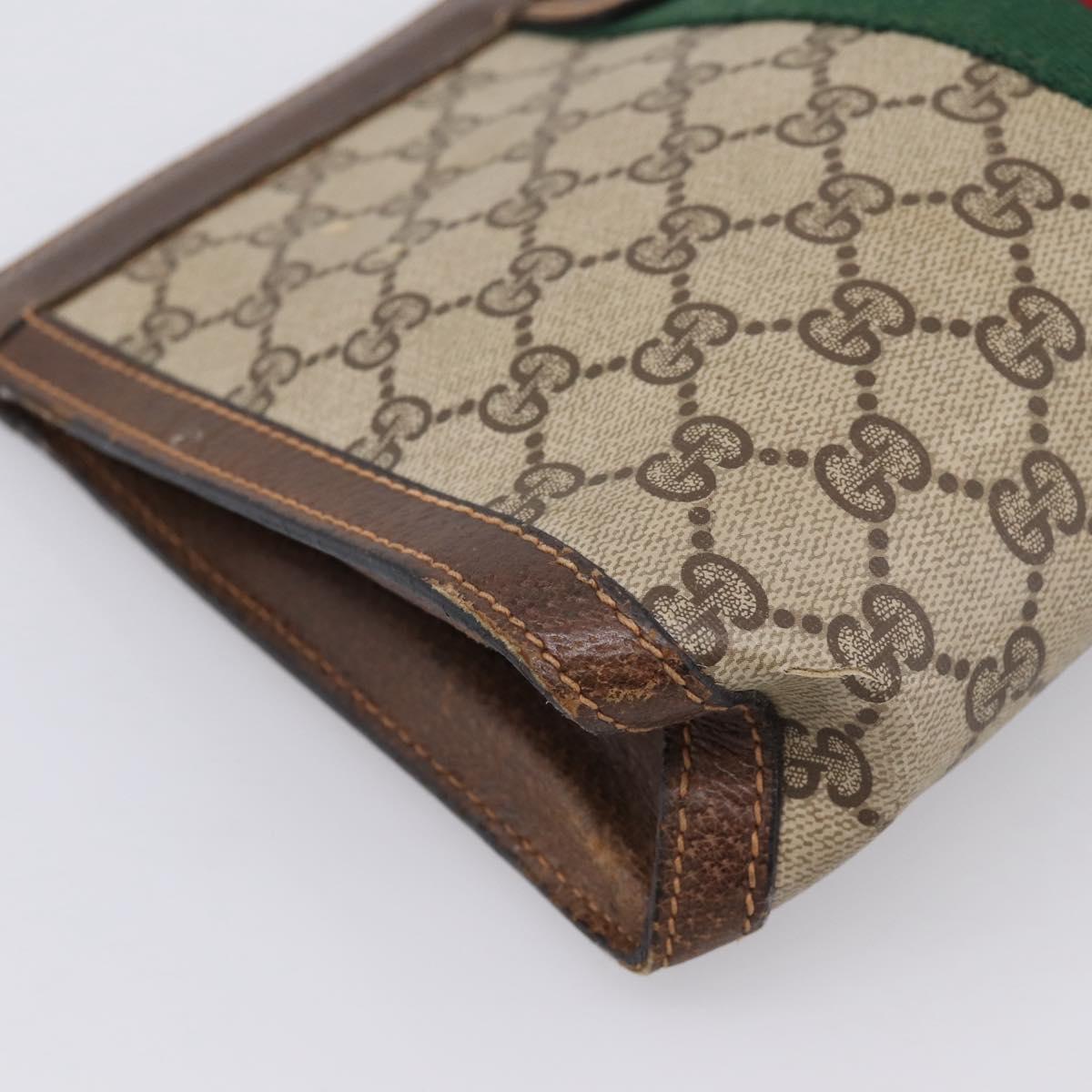 GUCCI PARFUMES GG Supreme Web Sherry Line Clutch Bag PVC Beige Auth ep15815