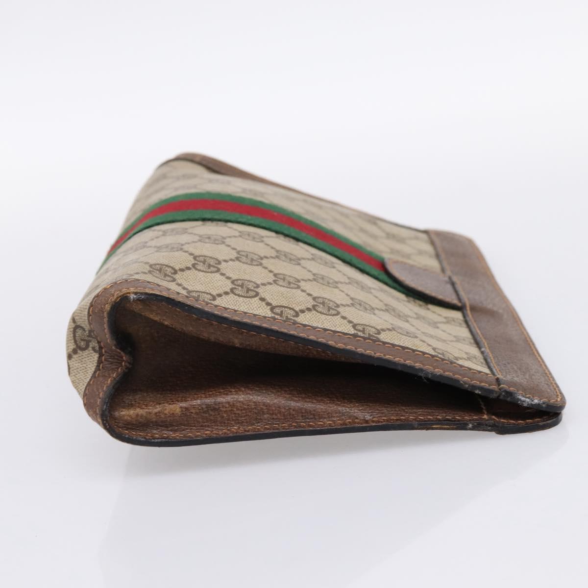 GUCCI PARFUMES GG Supreme Web Sherry Line Clutch Bag PVC Beige Auth ep15815