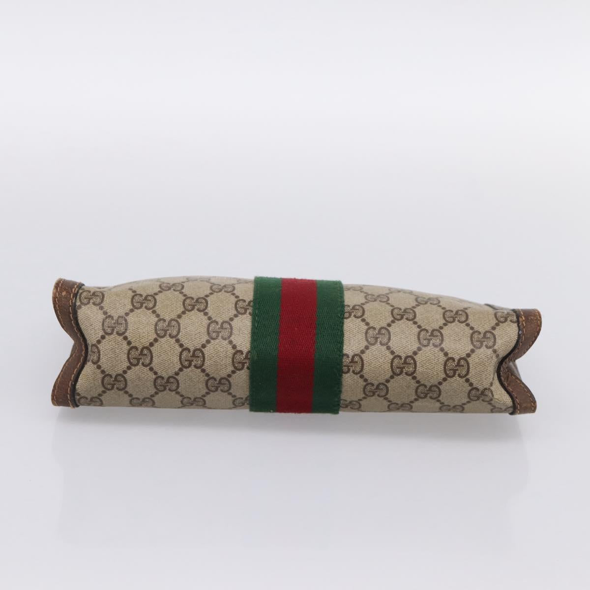 GUCCI PARFUMES GG Supreme Web Sherry Line Clutch Bag PVC Beige Auth ep15815