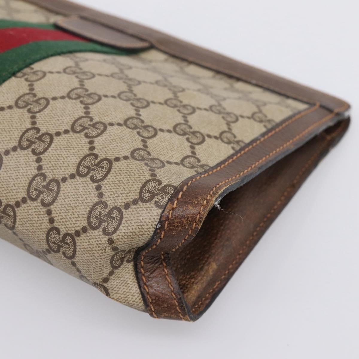 GUCCI PARFUMES GG Supreme Web Sherry Line Clutch Bag PVC Beige Auth ep15815