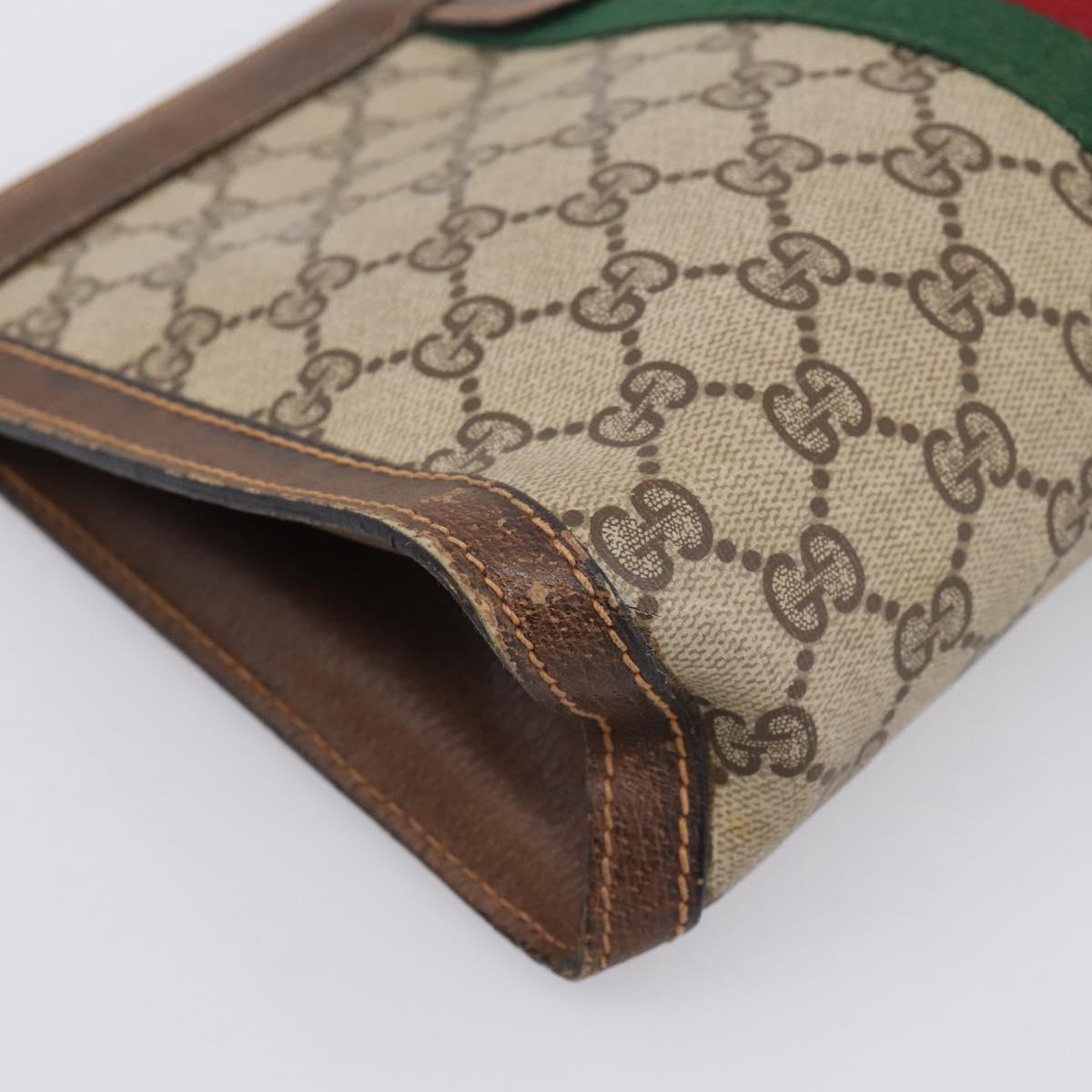 GUCCI PARFUMES GG Supreme Web Sherry Line Clutch Bag PVC Beige Auth ep15815