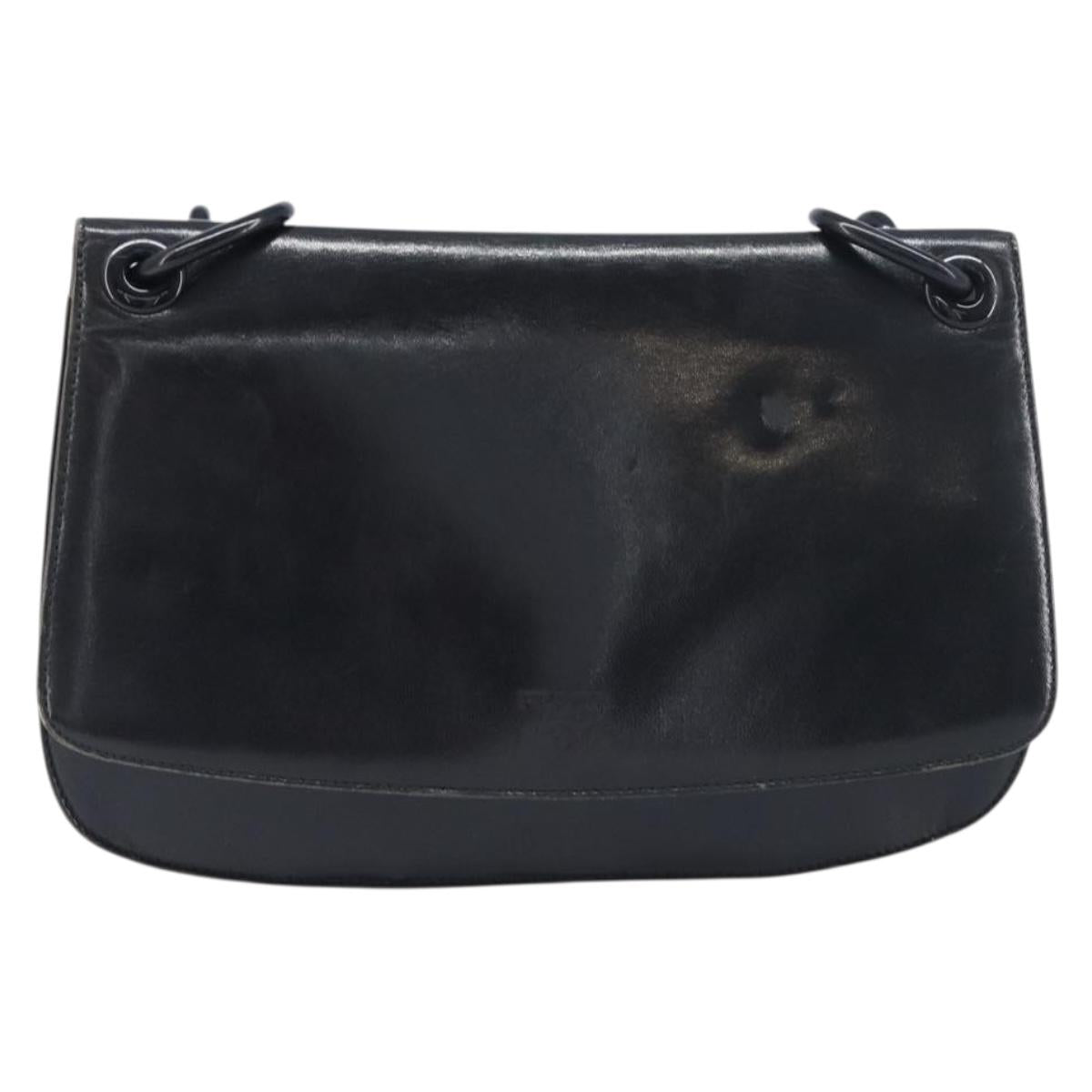 PRADA Chain Shoulder Bag Leather Black Silver Auth ep15821A