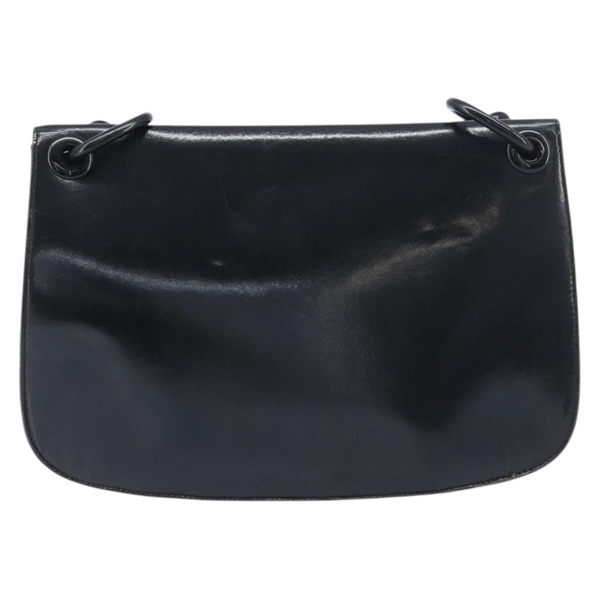 PRADA Chain Shoulder Bag Leather Black Silver Auth ep15821A